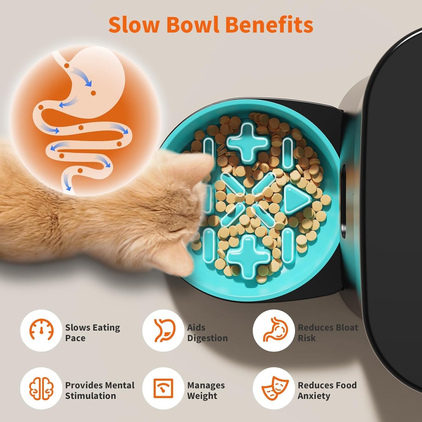 HoneyGuaridan Automatic Cat Feeder with 2.4G/5G WiFi,3.5L Cat Food Dispenser with APP Control – Includes 2 Stainless Steel Bowls & 2 Slow Feeder Anti-Choking Bowls, Four Anti-Slip Feet