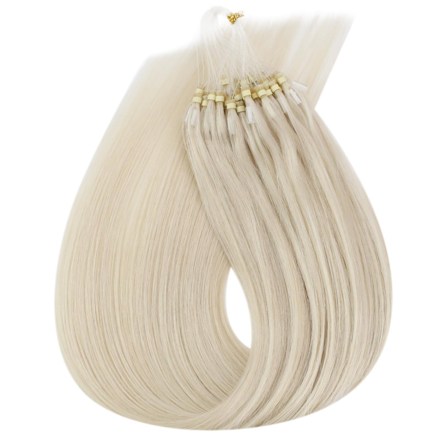 Sunny Hair Micro Beads Hair Extensions Real Human Hair 1g/s 50g Micro Loop Ring Remy Hair Extensions for Women Straight Micro Link Extensions Human Hair White Platinum Blonde 24inch