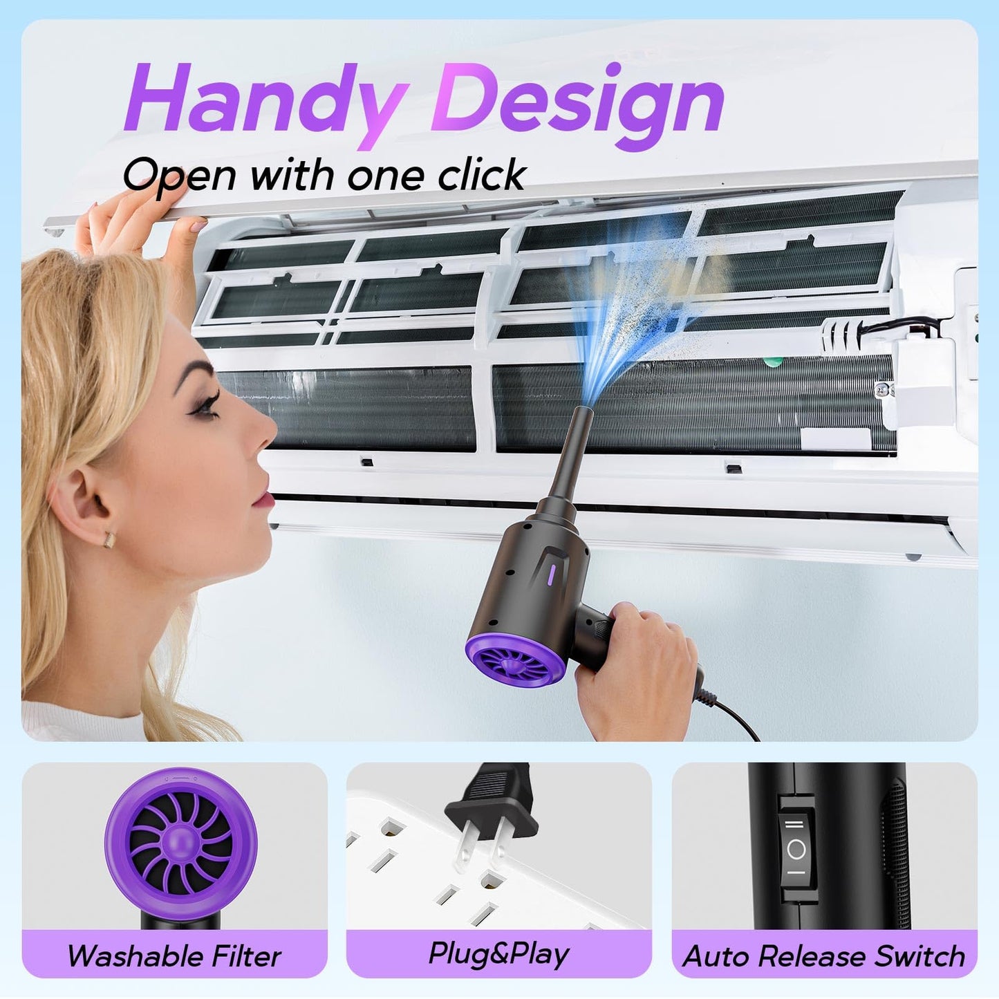 Goweto Electric Air Duster - Air Blower - Multi-Use Compressed Air Duster for Keyboard- Computer and PC - 5.74 oz Powerful Motor (Purple)