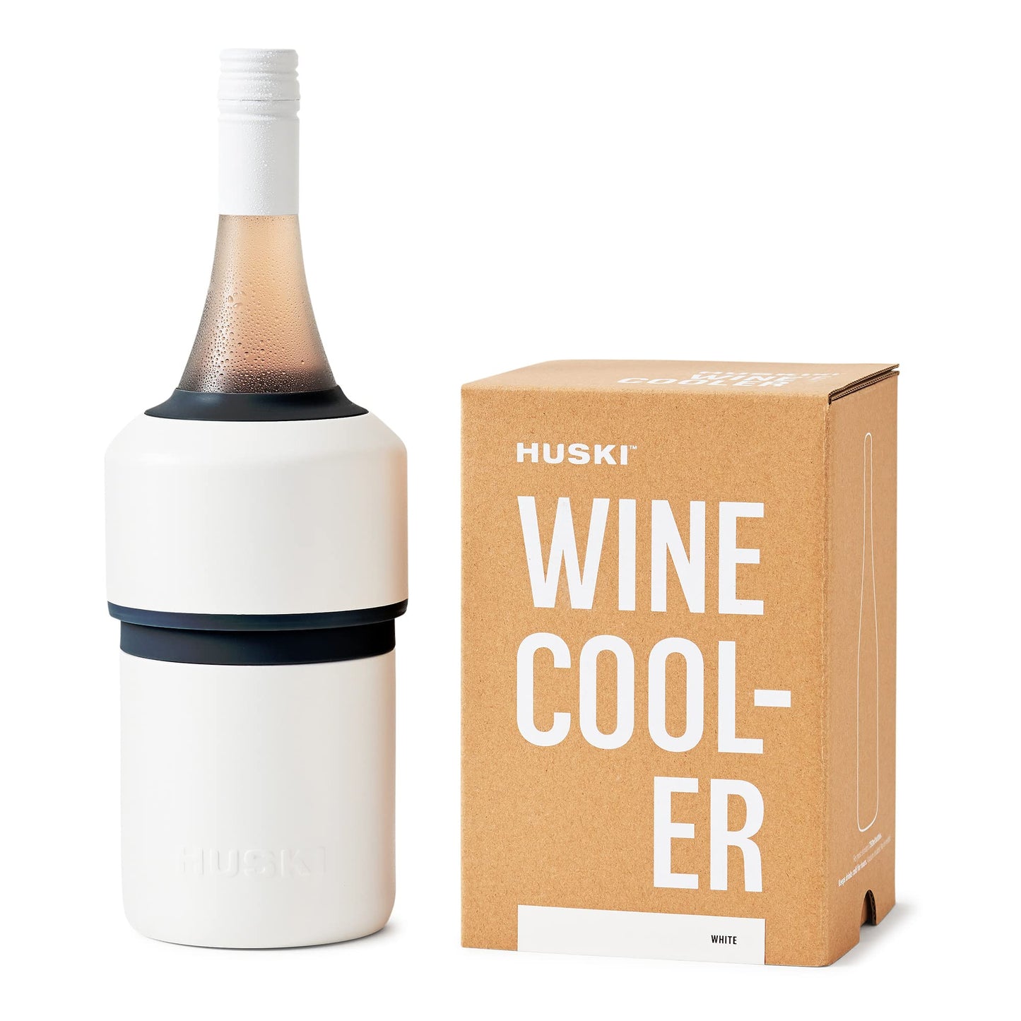 Huski Wine Chiller | Award Winning Iceless Design | Keeps Wine Cold up to 6 Hours | Fits Most 750ml Wine & Some Champagne Bottles | White Stainless Steel Cooler | 0.75L Capacity