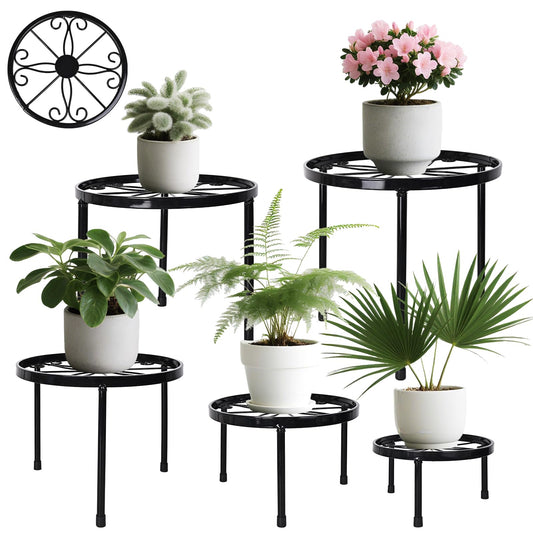 5 Pack Metal Plant Stands, Ditind Heavy Duty Flower Pot Stands for Multiple Plant, Plant Pot Shelf, Rustproof Iron Potted Stand Holder for Outdoor Indoor, Round Supports Decor Racks for Garden Home