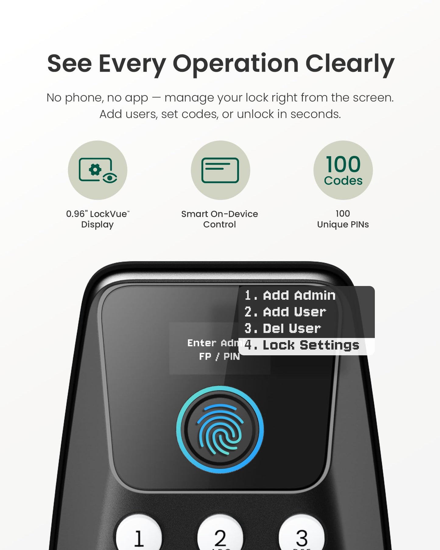 DESLOC C110 Fingerprint Keyless Entry Door Locks, Front Door Smart Lock Deadbolt with 2 Keys, Auto-Lock, Backlit Keypad, 12 Months Battery, IP54 Waterproof, BHMA Grade 3 (Black)