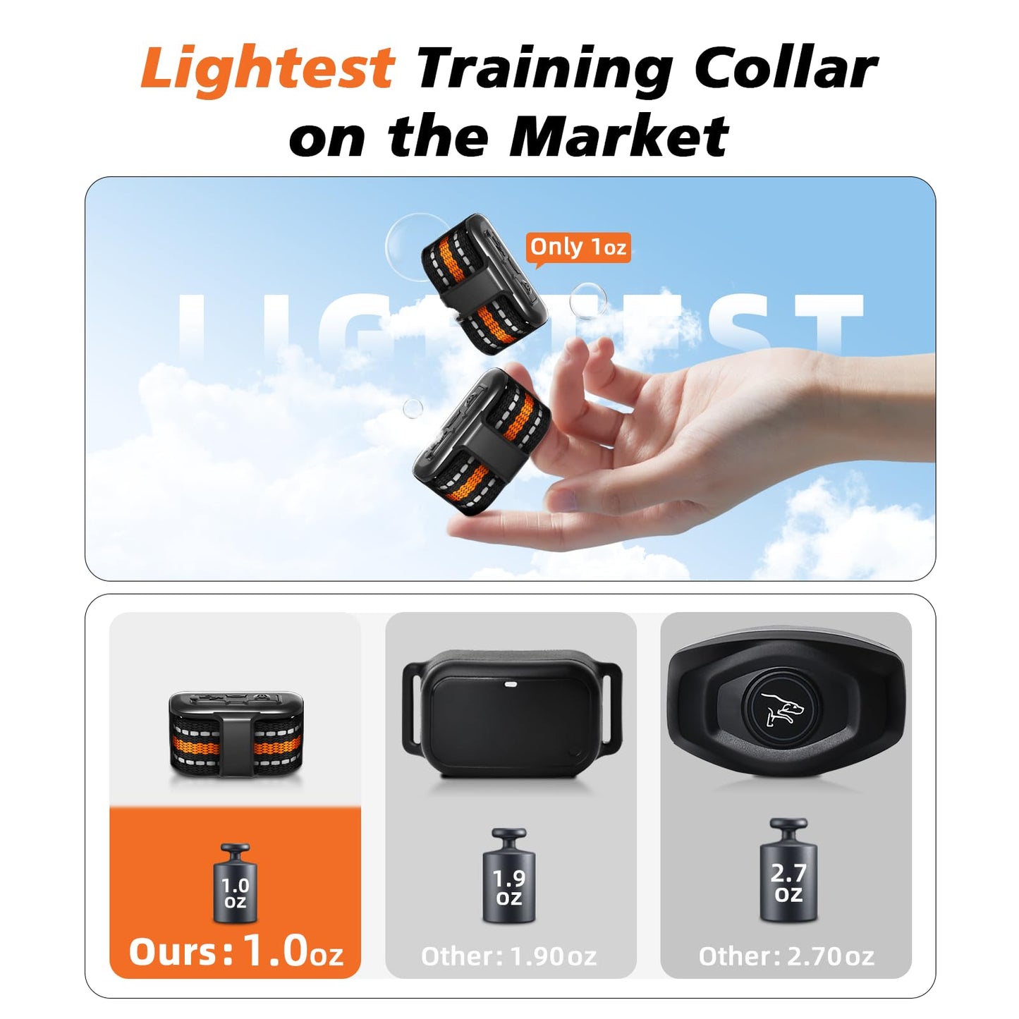 Tiniest Dog Shock Collar, Lightest Dog Training Collar with Remote for Small Dogs 5-15lbs & Medium Large Dogs/Puppies, Waterproof, Rechargeable, 1300ft Range (Orange&Ultra Tiny)
