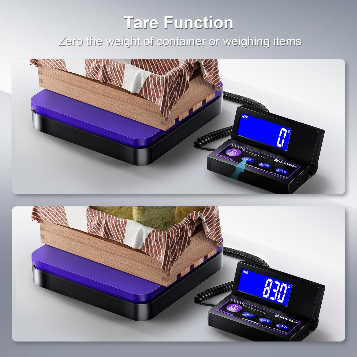 UNIWEIGH Digital Shipping Scale 110lbs/0.1oz Accurate,Postal Scale with 5 Units/LCD/Tare/Hold Function,Auto-Off,Postage Scale for Packages Small Business/Mail Scale,Includes Battery & USB Power