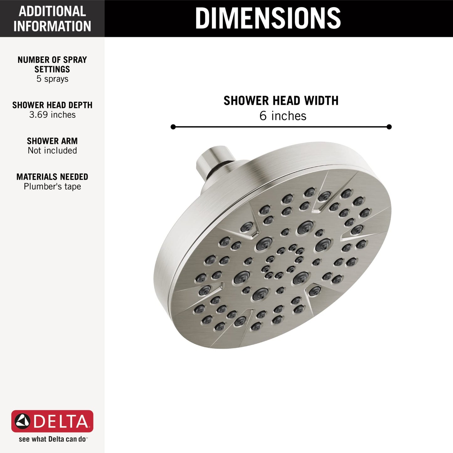 DELTA FAUCET -faucet 5-Spray Chrome Shower Head, Shower Head Chrome, Showerheads, 1.75 GPM Flow Rate, Chrome 52535