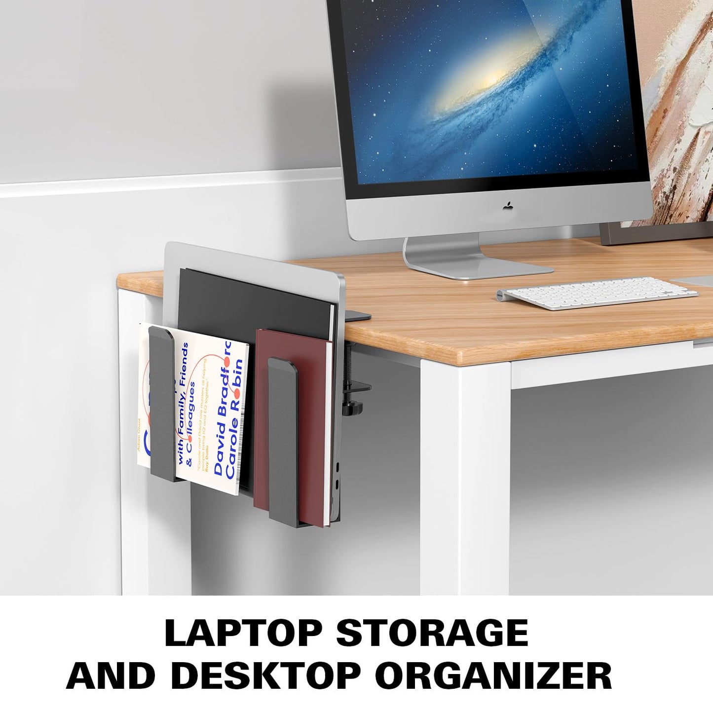 WYYHAA Adjustable Desk Side Laptop Mount, Metal Hanging Notebooks Desk Holder Punch-Free Clamp on for MacBook Pro, Documents with Anti-Scratch Silicone