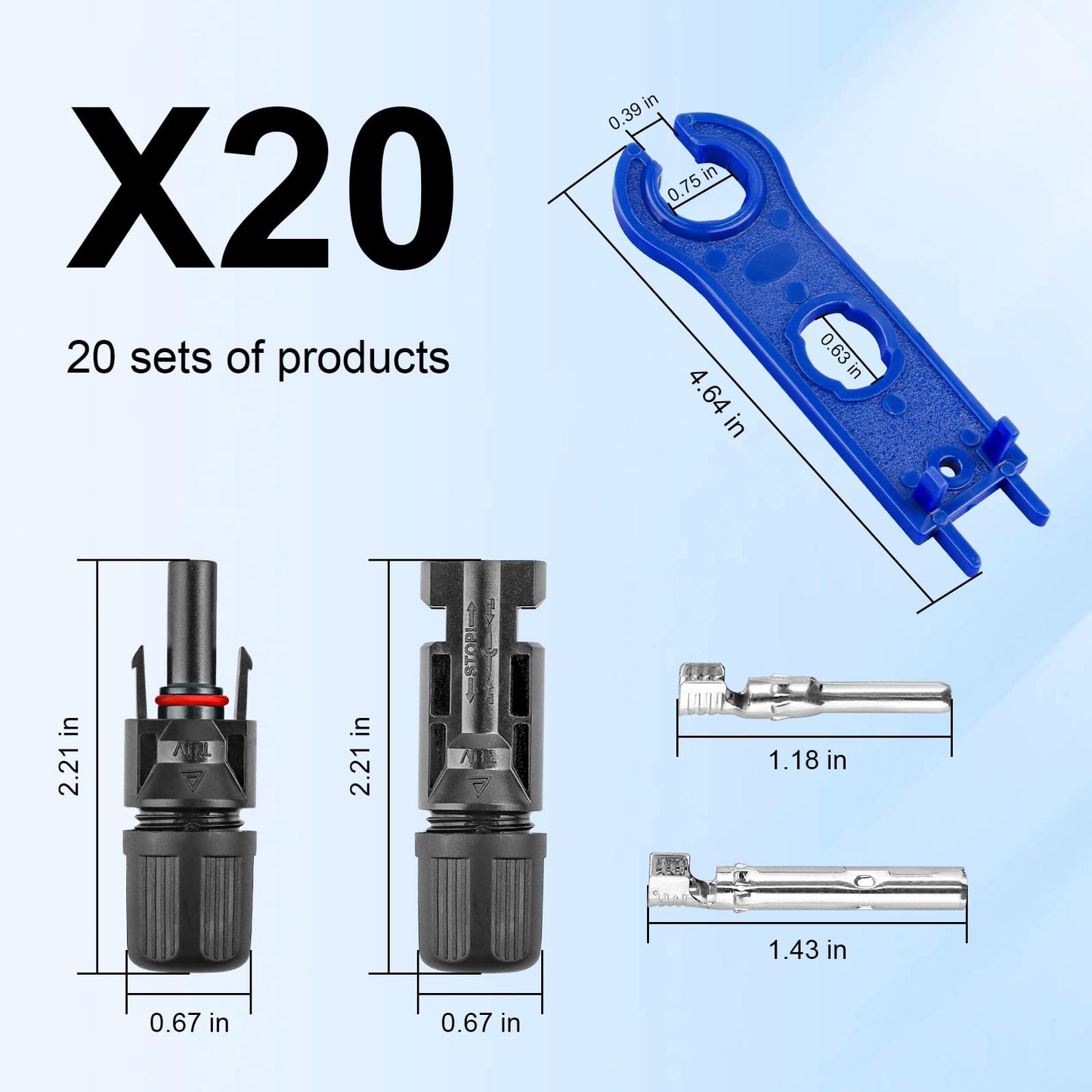 MOOKEERF Solar Connectors - 20Pairs / 40PCS Solar Panel Connector Male Female with Dual Spanners IP67 Waterproof