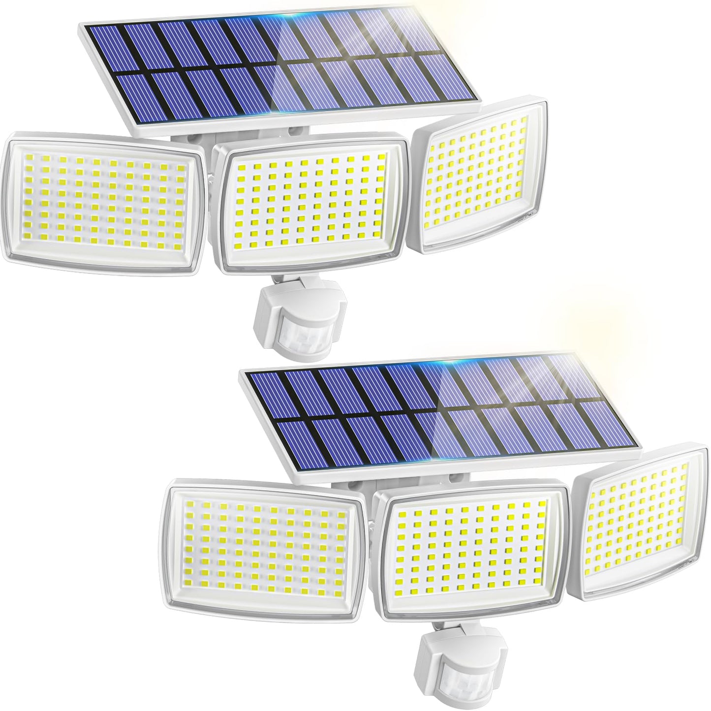 Solar Lights Outdoor, 1600LM Bright LED Motion Sensor Light Outdoor 3000mAh 50FT, IP65 Waterproof Adjustable 3 Head Solar Powered Security Flood Light 7000K for Yard, Garden, Garage White 2Pack