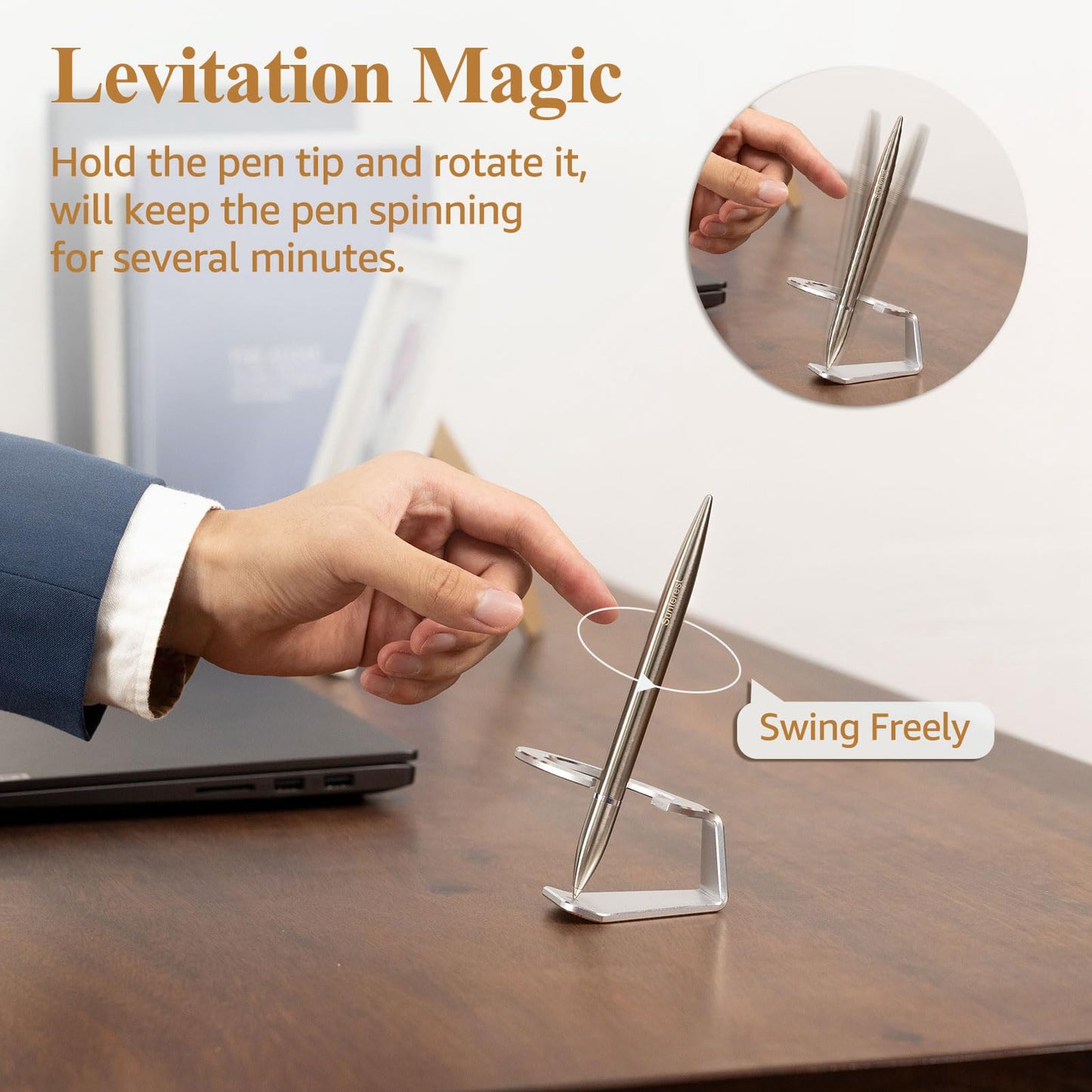SUNTEREST Magnetic Levitation Metal Luxury Pen - Tech Gadgets for Men, Cool Office Decor, Unique Floating Space Pen for Boss, Partner, Tutor (Silver), SCP-1008