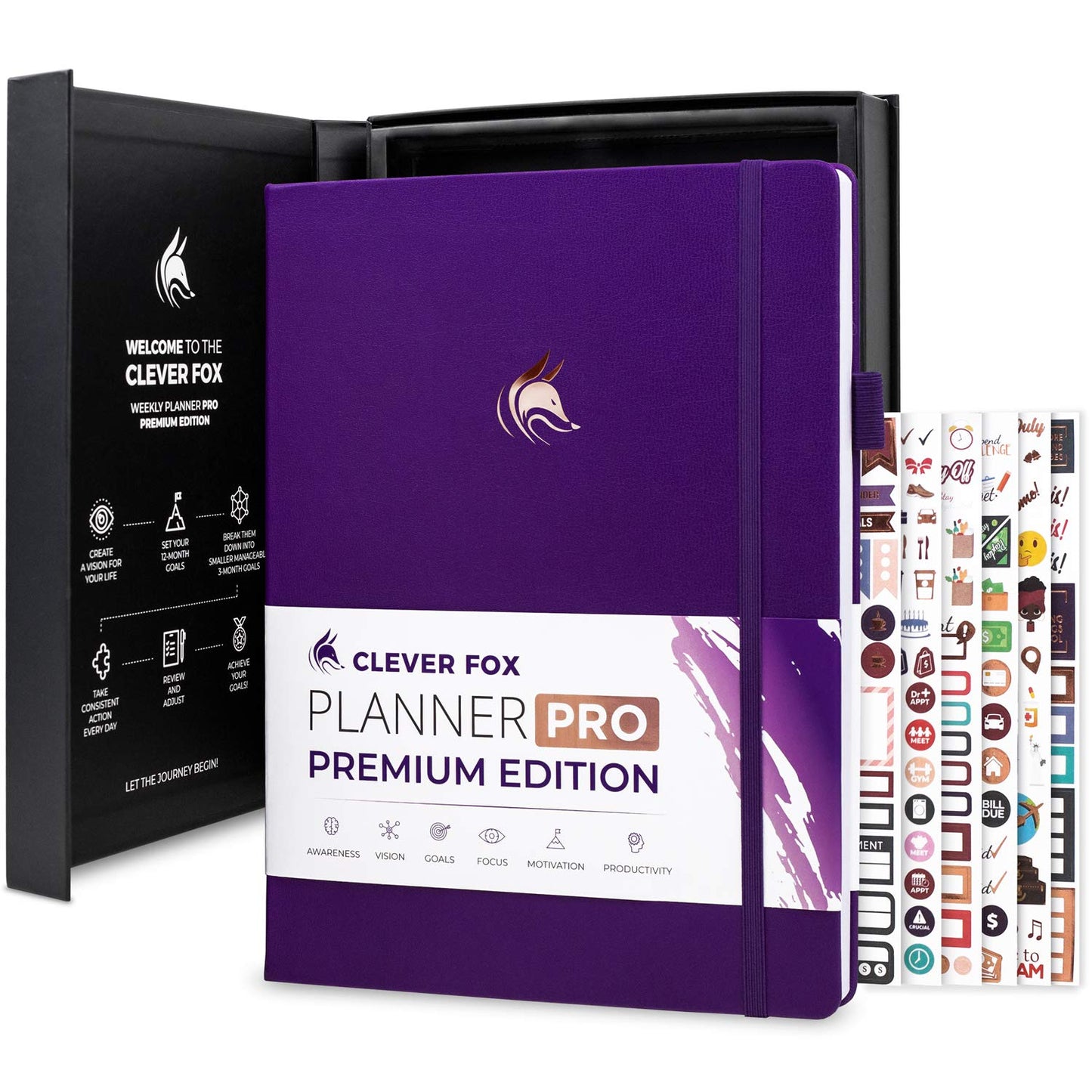 Clever Fox Planner Pro Premium Edition – Luxurious Weekly & Monthly Planner + Budget Planner Organizer for Productivity & Reaching Goals, Undated, A4 Hardcover + Keepsake Box – Purple