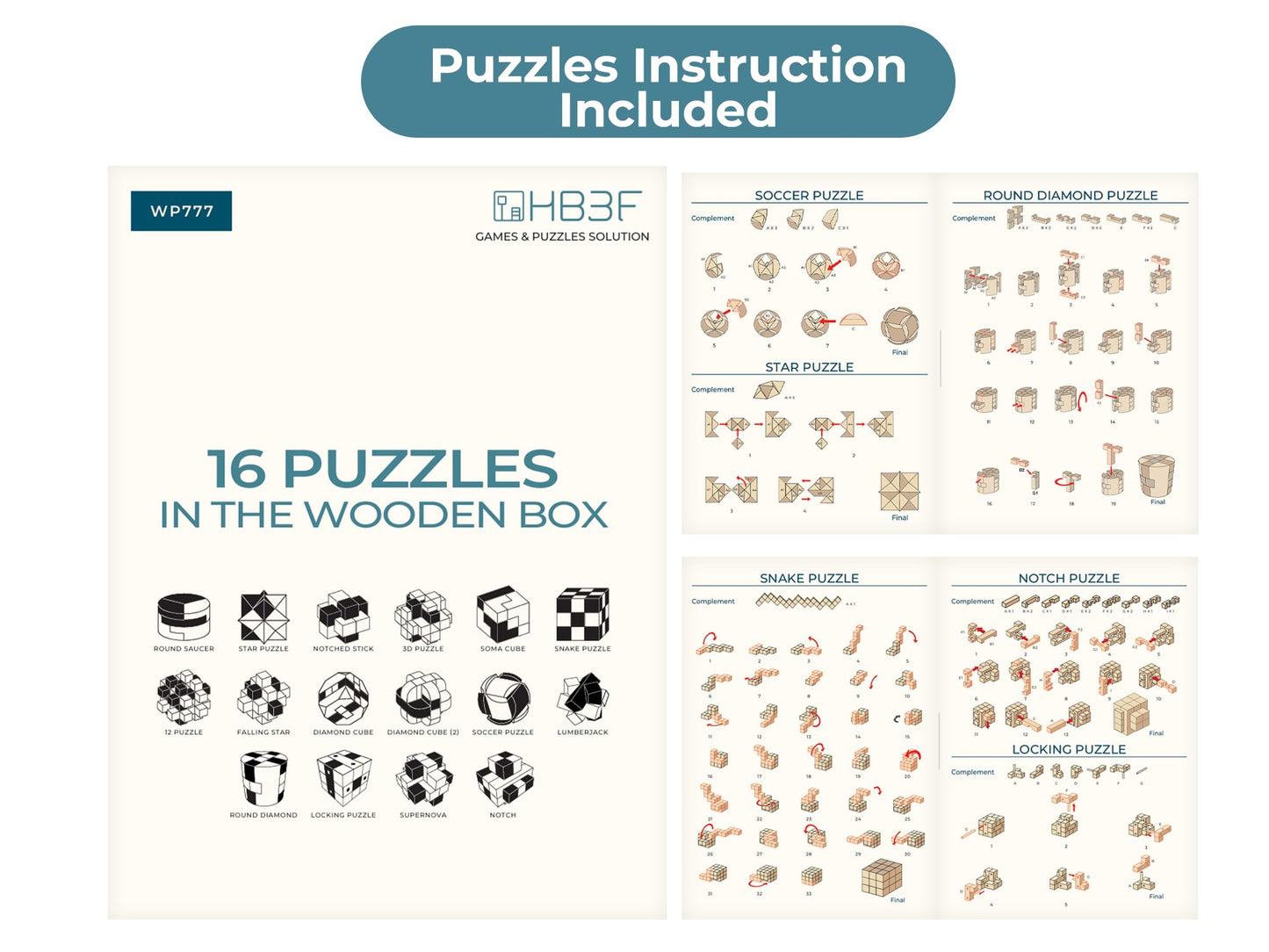 BSIRI Brain Teaser Games for Adults Cube Puzzles Brain Teasers, Mind Teasers Toy, Challenging Brain Games Puzzle Toys, Office Table Decor for Adults and Kids, Wooden Puzzle Box Set (16 Puzzle Games)