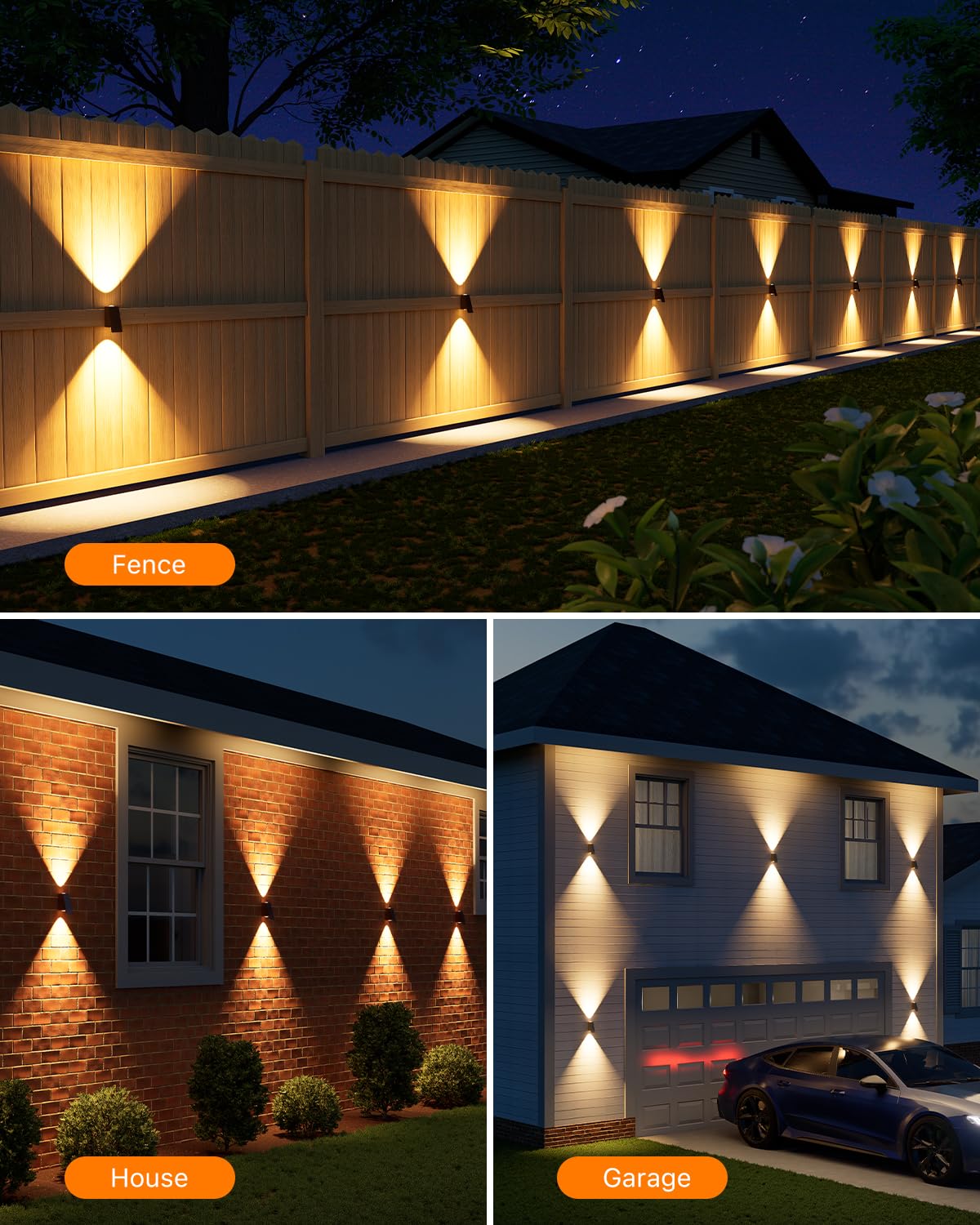8 Pack Solar Powered Fence Lights Outdoor Waterproof Wall Mount Up and Down LED Decorative Lamps for Outside Patio, House, Backyard, Porch, Deck, Garden with Bright Lens Easy to Install (Warm White)