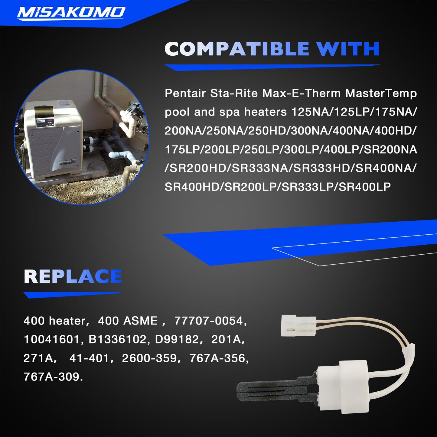 Pool Heater Igniter Kit with Gasket Compatible with Pentair MasterTemp 200/250/300/400 & Max-E-Therm for Pool and Spa Heater Igniter Kit, Replace# 77707-0054