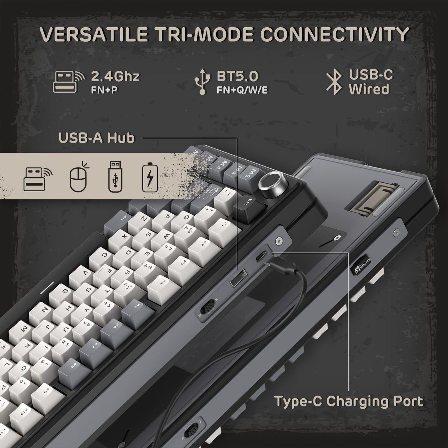 RK ROYAL KLUDGE L75 Gasket Mount Mechanical Keyboard w/Knob/Macro Keys & Touchable Nameplate, Tri-Mode 75% TKL Wireless Keyboard BT/2.4G/USB-C, Hot Swappable, Pro Software, Massive 8000mAh Battery