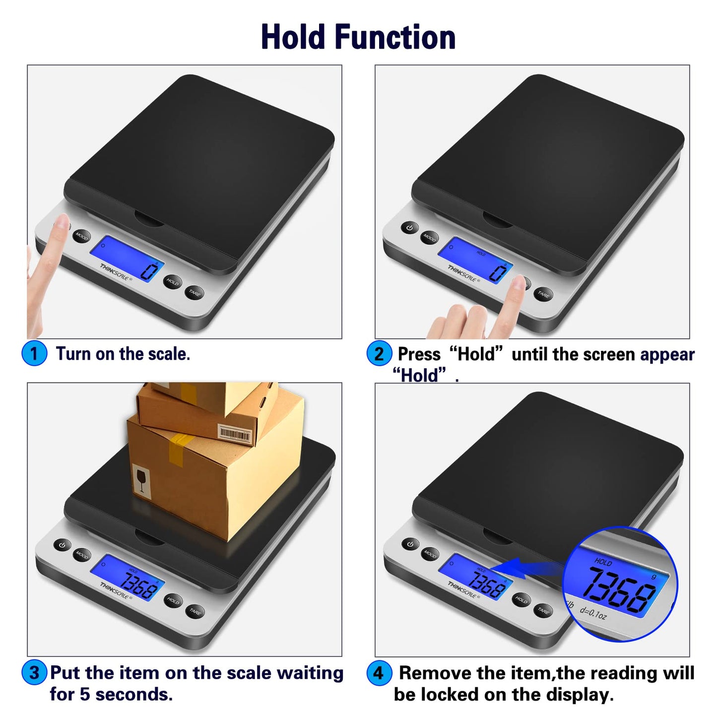 THINKSCALE Shipping Scale, 86lb Postal Scale with Hold and Tear Function, 5 Units, Auto-Off, Postage Scale for Packages Mailing Small Business, Battery Included