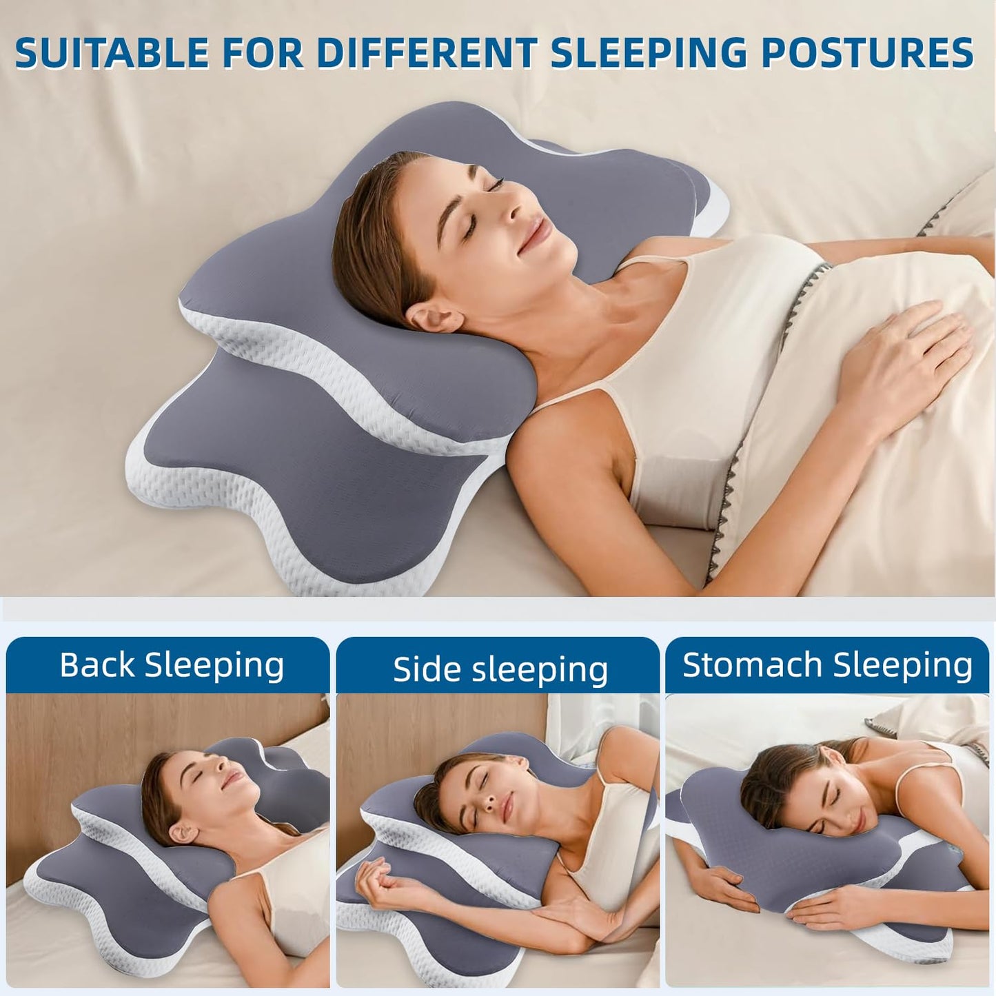 Cervical Neck Pillow, Memory Foam Pillows for Neck and Shoulder Pain Relief, Ergonomic Neck Support Pillow with Breathable Ice Silk Pillowcase, Contour Orthopedic Pillow for Side Back Stomach Sleeper