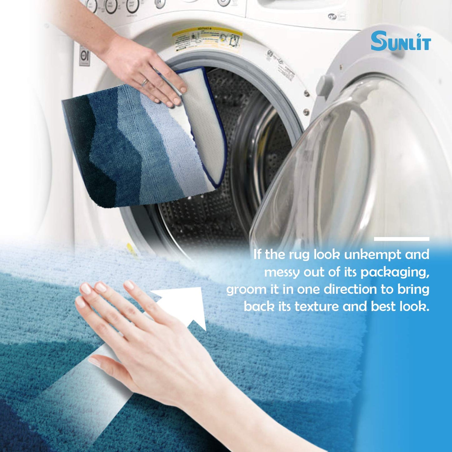 Sunlit 2 Pieces Bathroom Rugs Set, Ombre Blue Bathroom Rugs Non-Slip Absorbent Soft Bath Mat Set, Floor Mats Dry Fast Machine Washable (20"x30"&17"x24")