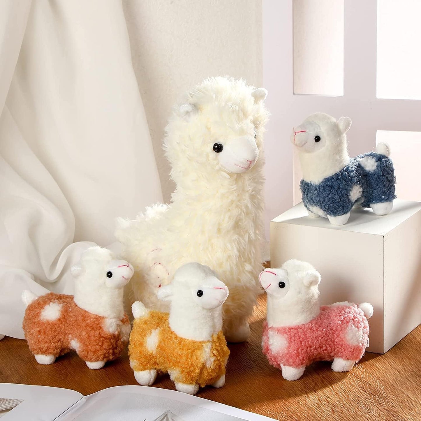 Llama Stuffed Animals with 4 Baby Llamas Cute Alpaca Plush Set Kawaii Llama Soft Pillow Dolls for Girls Birthday Wedding Anniversary Presents Home Sofa Decor(Alpaca,11 Inch, 4.7 Inch)