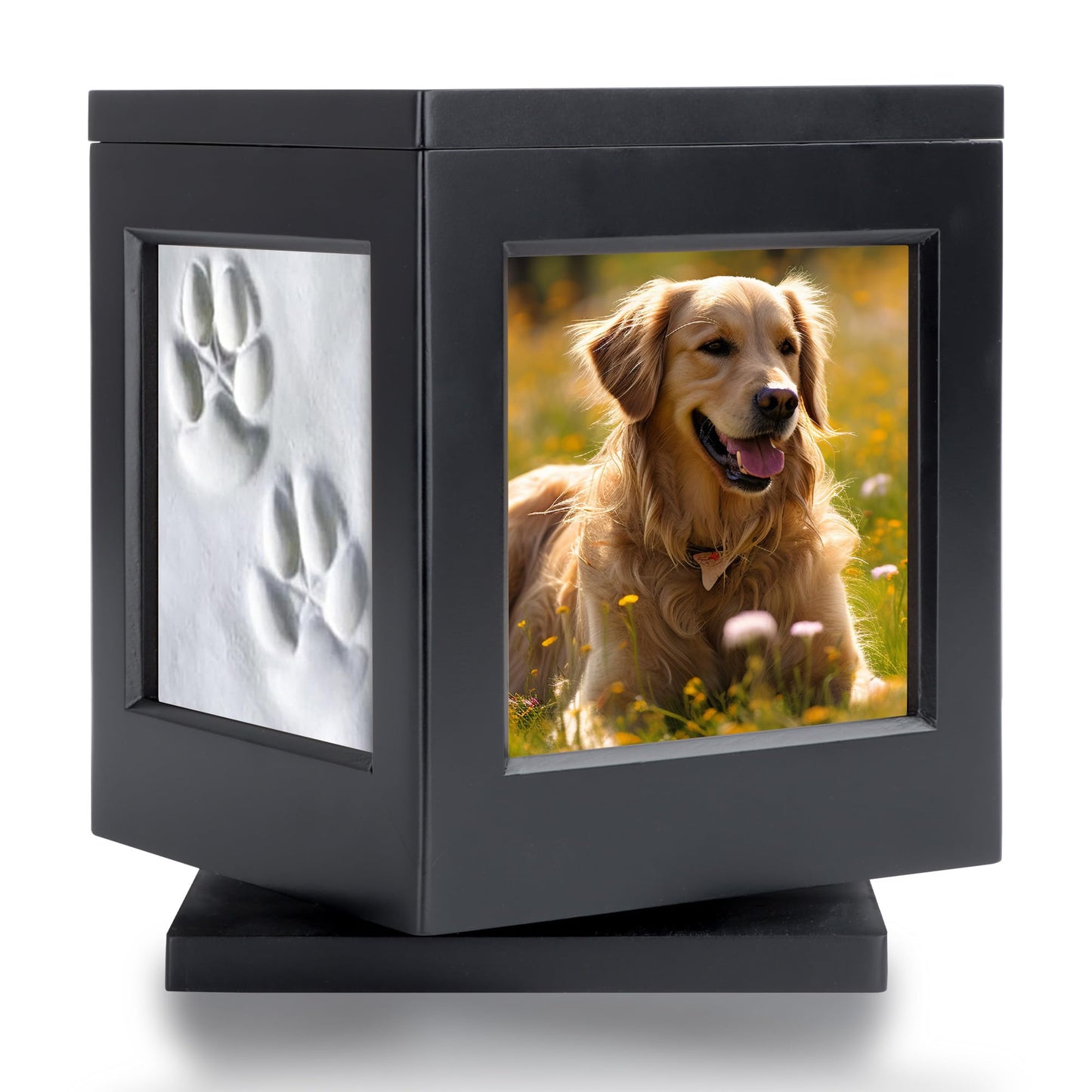 DiDiBirDi Personalized Dog Urn for Ashes, Black Wooden Memorial Keepsake for Cat, Large Funeral Cremation Pet Owner Souvenir with Claw Print and Velvet Storage Bag(75lbs)