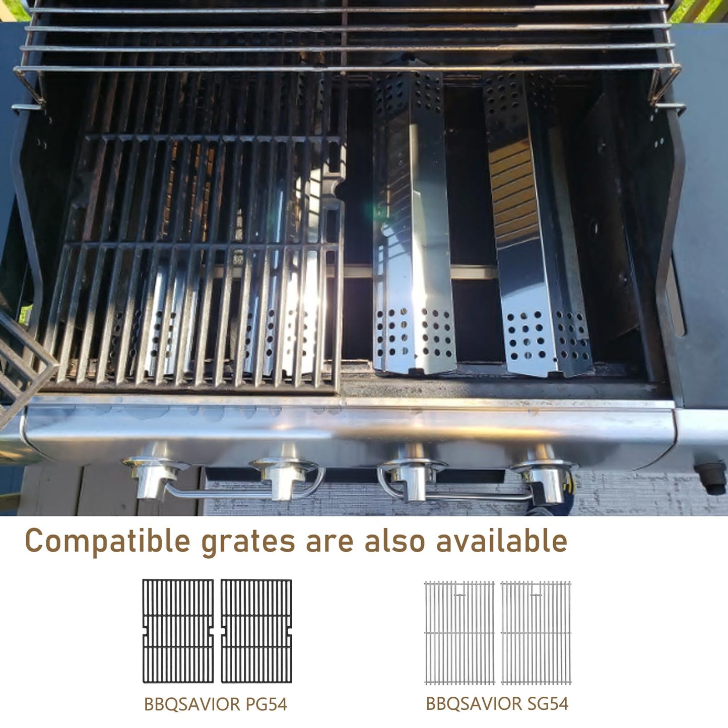 BBQSAVIOR SC16 BBQ Replacement Parts for Master Chef G45306, G45308, G45311, G45307, G45309 Grill Models, 4 Heat Shields, 4 Burner Tubes and 3 Crossover Tubes