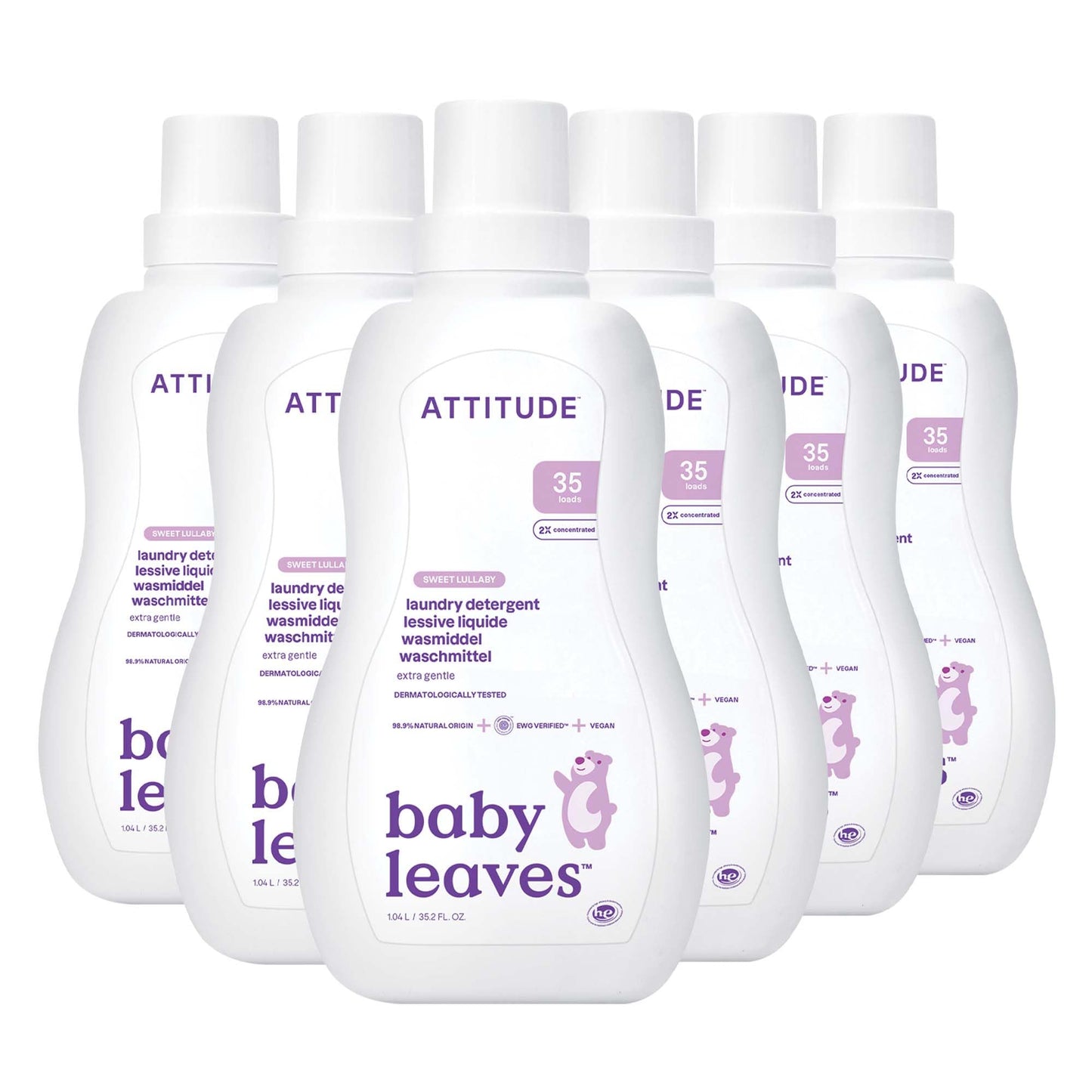ATTITUDE Baby Laundry Detergent Liquid, EWG Verified, Safe for Baby Clothes, Infant, Newborn, Vegan, Naturally Derived Washing Soap, HE Compatible, Sweet Lullaby, 35 Loads, 1.04 Liters (Pack of 6)