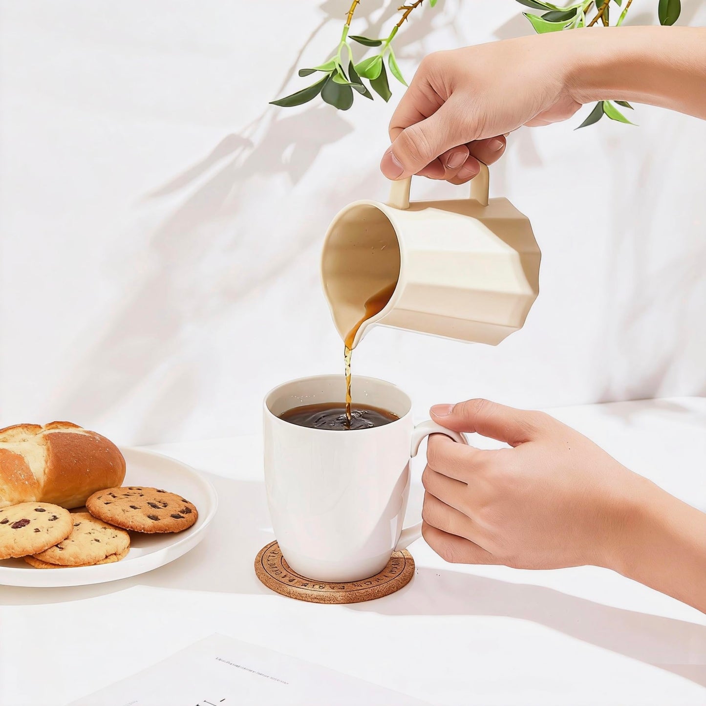 AntoKueh 16OZ White Ceramic Coffee Mugs, Porcelain Mugs Set of 6 with Handle for hot Cocoa, Tea, Milk, Cappuccino, Microwave Safe
