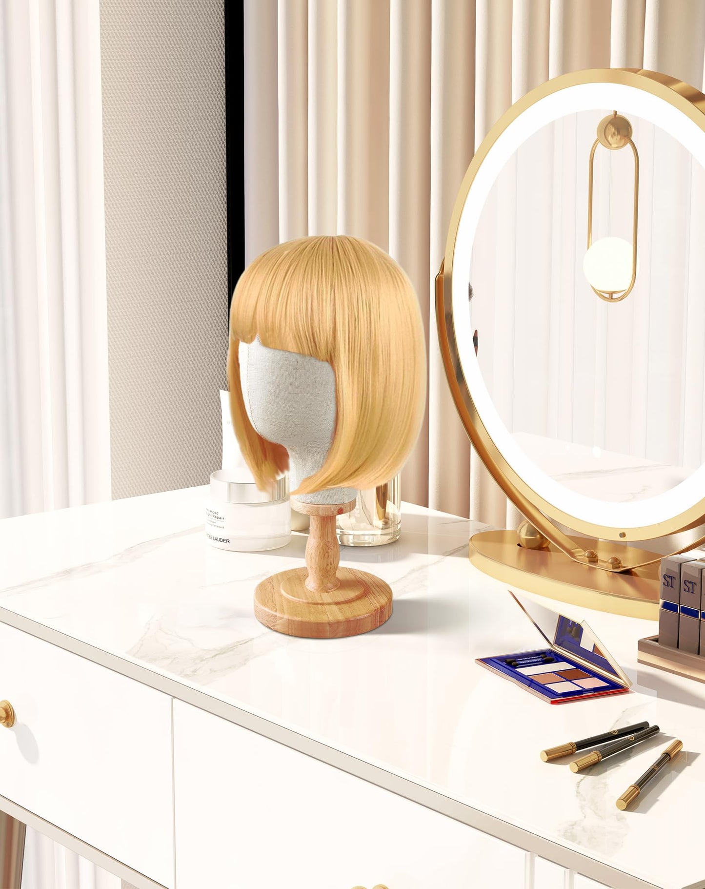 CHADWICK 21" Wig Head Stand, Mannequin Head Dome Canvas + Detachable Wood Stand, Hats Caps Display Canvas Block Mannequin Head Model