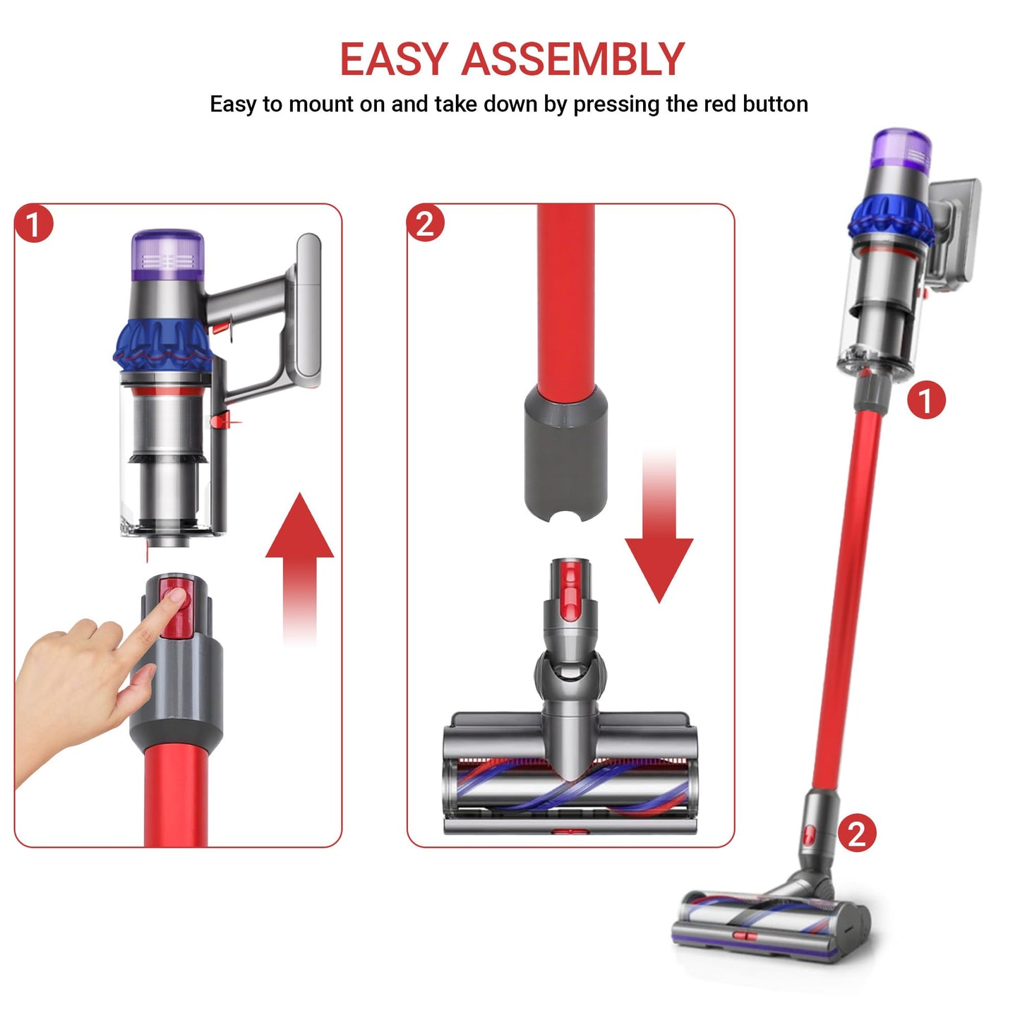 IZSOHHOME Compatible with Dyson Quick Release Extension Wand,Replacement for V7, V8, V10, V11 V15 Cordless Stick Vacuum,Vacuum Tube(Red)