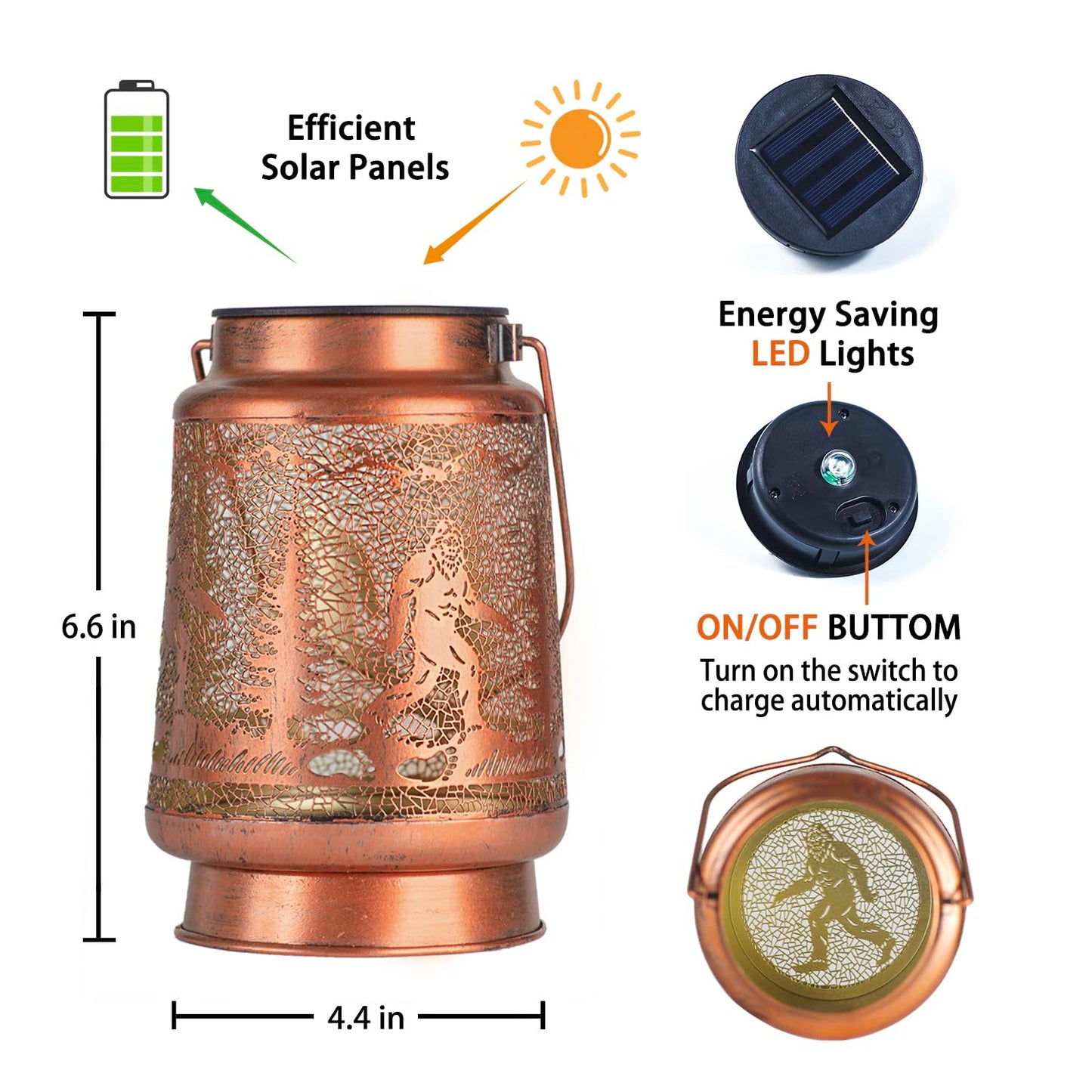 Bigfoot Solar Lanterns Outdoor Waterproof Hanging Solar Lights Big Foot Sasquatch Gifts for Men Women Metal Decorative LED Lanterns for Yard,Patio,Lawn,Tabletop,Pathway,Landscape,Garden Decor