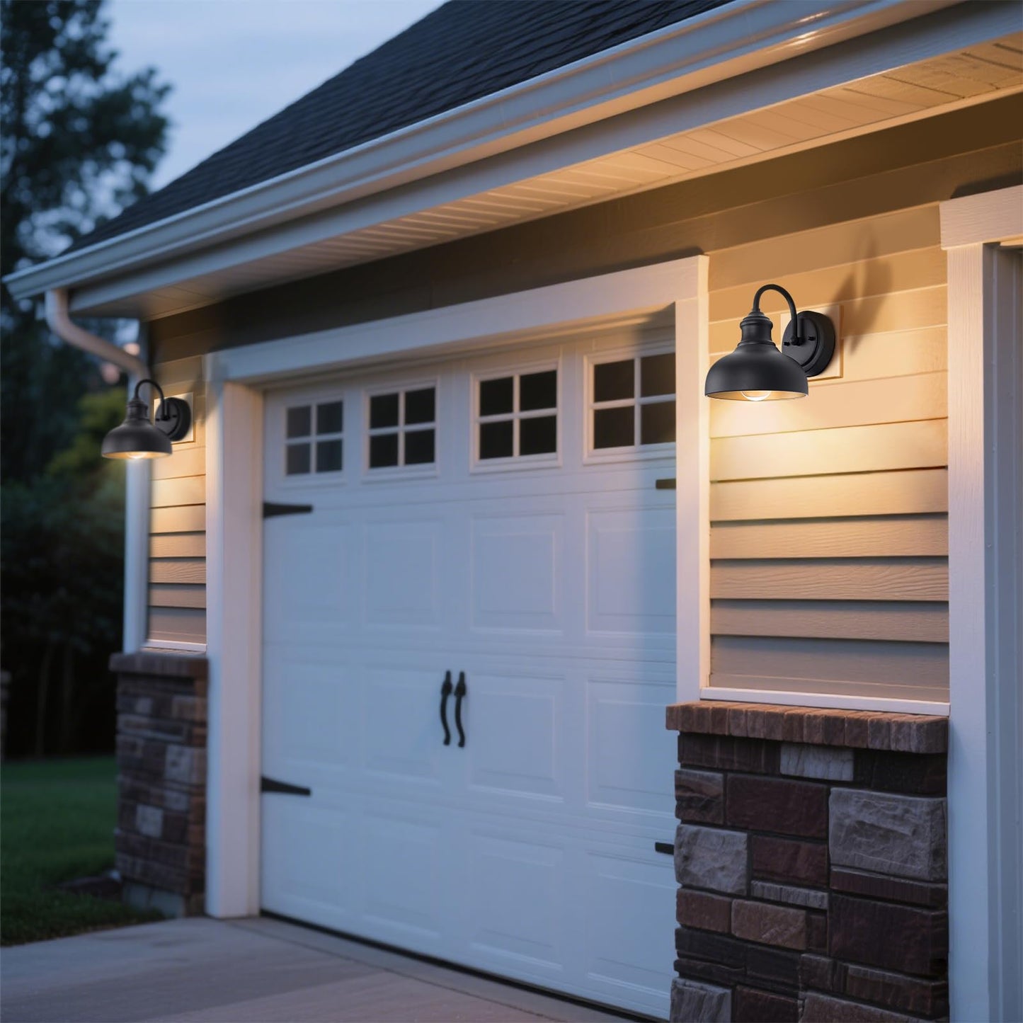 GOALPLUS Outdoor Gooseneck Barn Lights for Porch, 7in. Dome Exterior Farmhouse Light Fixture with Wall Mount, Small Black Wall Lighting with Brass Interior, Outside Wall Sconce for Garage, Patio