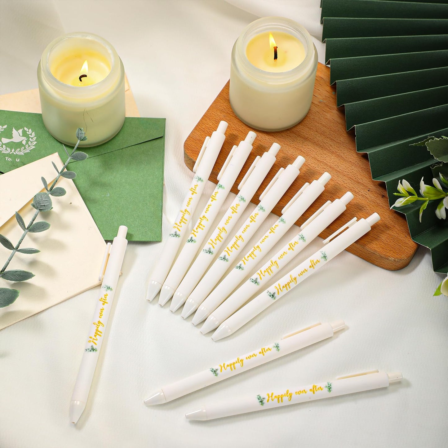 Tenceur 150 Sets Wedding Bridal Shower Pens for Guests with Thank You Cards and Twine Wedding Reception Party Favors Retractable Ballpoint Pens Bulk Black Ink for Proposal Bachelor Party Supplies