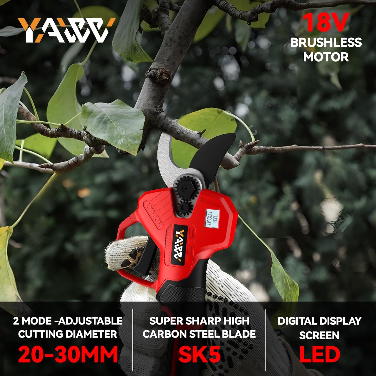 Electric Pruning Shears for Milwaukee M18 Battery, Portable Cordless Pruning Shears with LCD Display and SK5 Blades, 0.8-1.2 Inch Adjustable Cutting Diameter for Pruning