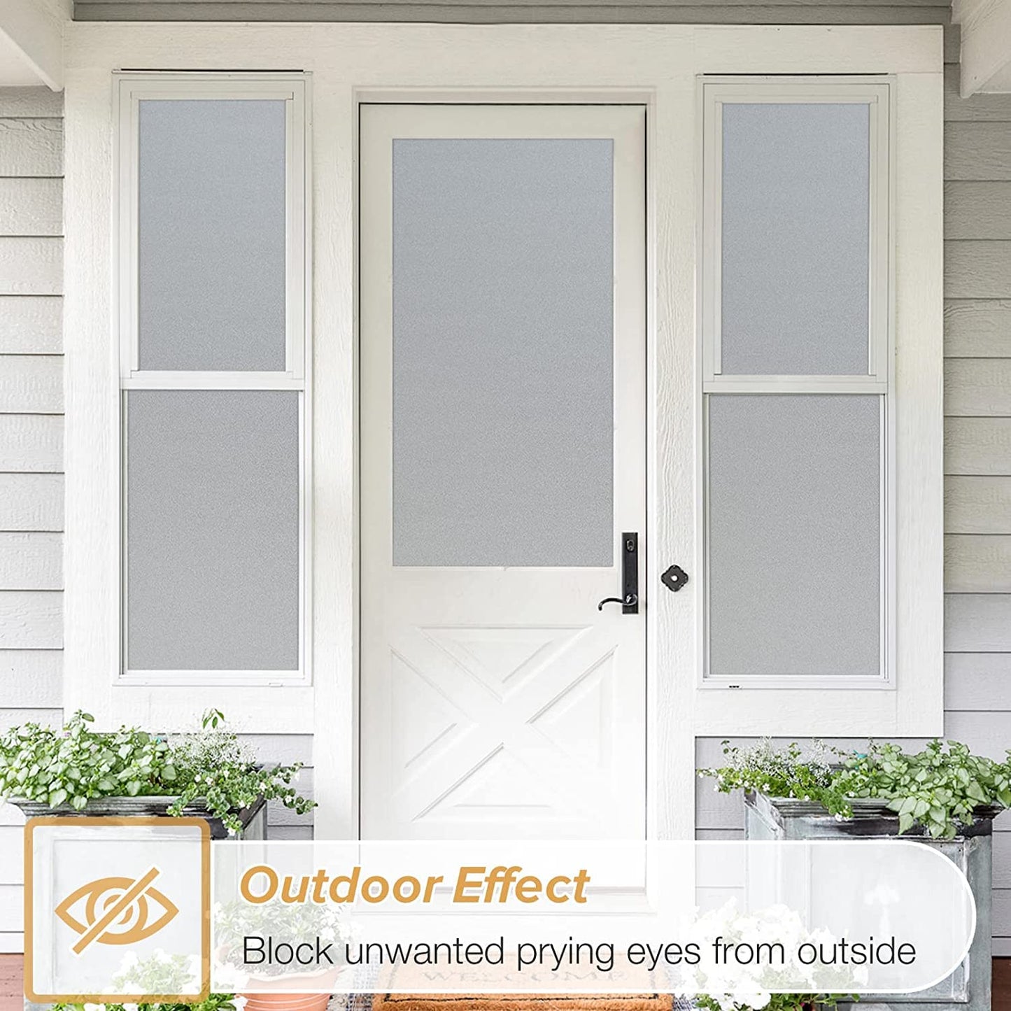 rabbitgoo Window Films for Privacy Frosted Glass Film with Backing Grid Lines Non-Adhesives Privacy Sticker Static Cling Window Covering Decals for Home Office Bathroom Door 90 x 200cm, Pure Frosted