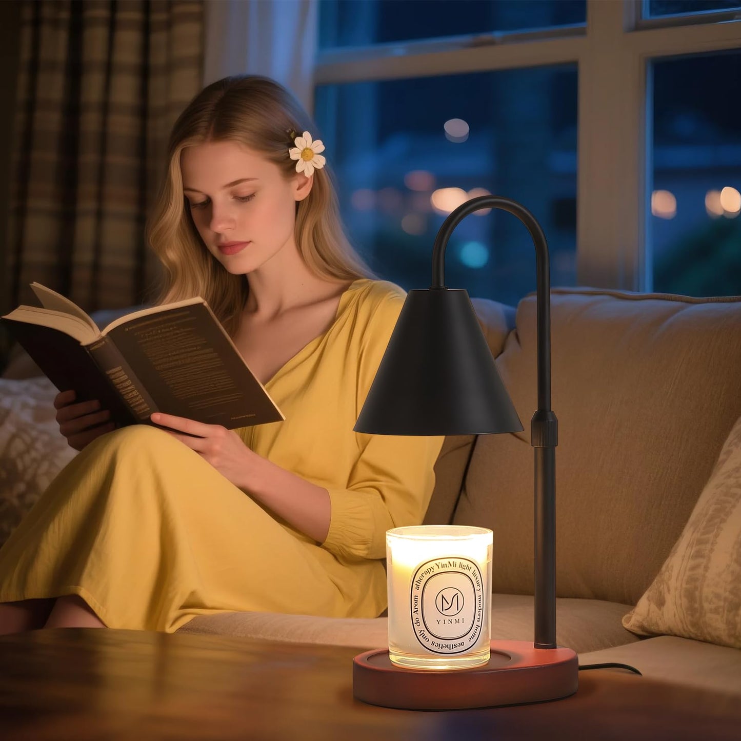 Candle Warmer Lamp,Black Horn Lampshade Dimmble Fragrance Electric Melter House Warming Decor with 2 Bulbs for Gifts Bedroom Jar Candles