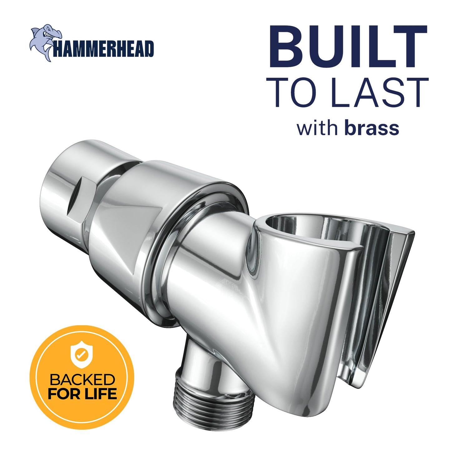 HammerHead Showers® All Metal Handheld Shower Head Holder - Chrome - Adjustable Shower Wand Holder with Universal Wall Hook Bracket and Pivot Ball - Hand Held Shower Head Holder - Shower Hose Holder