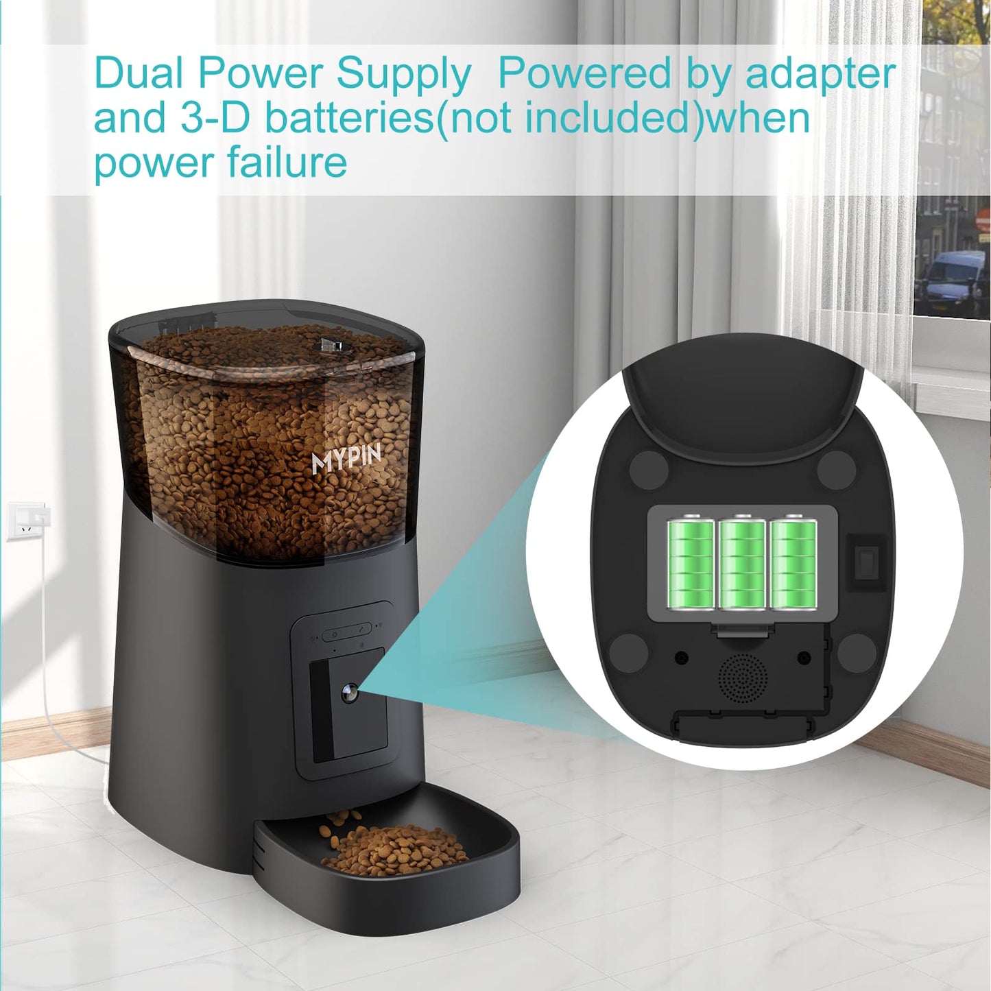 Video Automatic Pet Feeder with HD Camera, Food Dispenser for Cats and Dogs WiFi Smart Feeder with Camera 6L 2-Way Audio, Mobile Phone Control, Timed Feeder, Desiccant Bag Up to 8 Meals per Day… (Black)