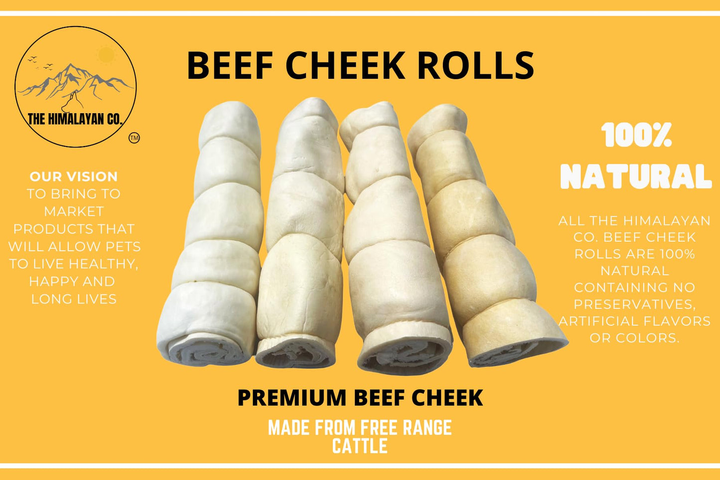 Beef Cheek Rolls Dog CHEW Treat - *(Beef Basted 4 PACK/12 INCH)* - Rawhide Free - Super Thick - All Natural - Long Lasting Dog CHEW - Beef Cheek Rolls - *Natural Color May Vary*