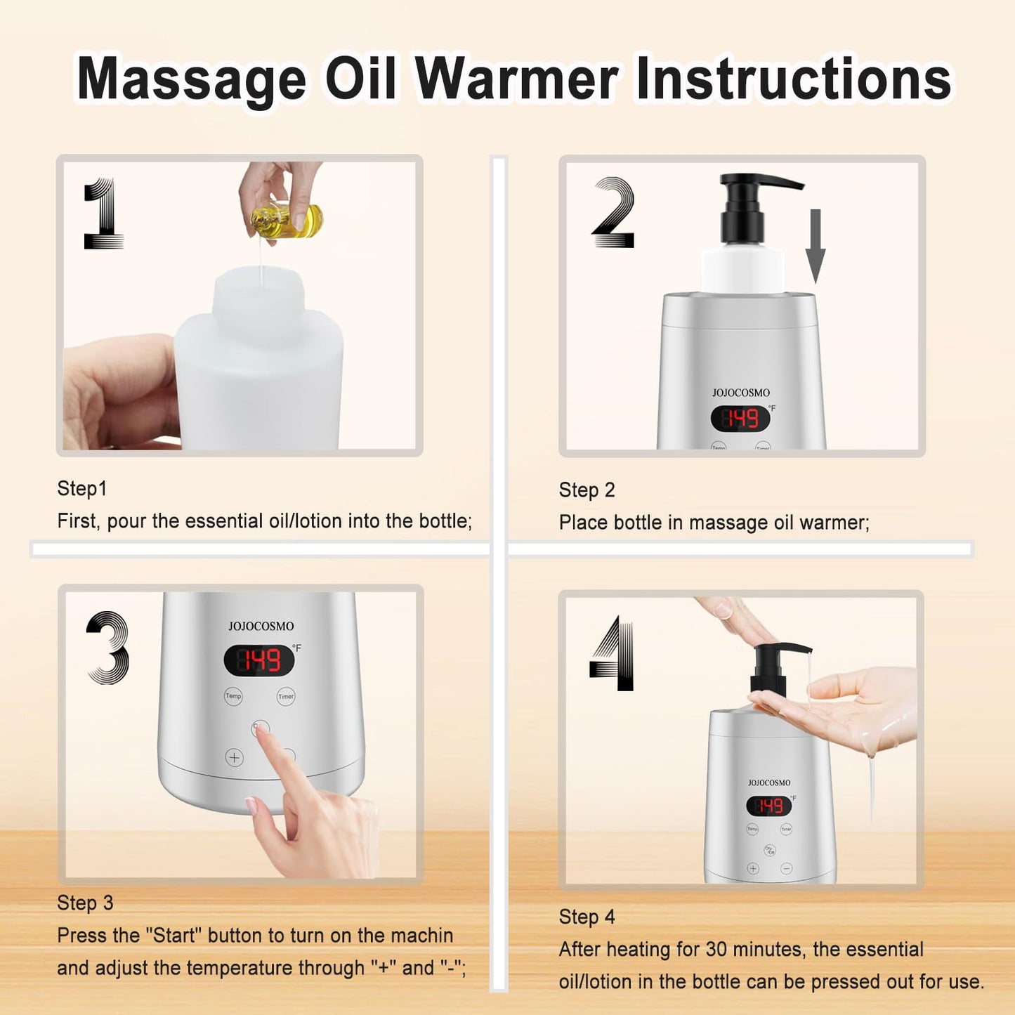 JOJOCOSMO Professional Massage Oil Warmer with 2 Oil Lotion, 250ml Digital Massage Oil Heater, Lotion Warmer Dispenser, Automatic Heated Lotion Massage for SPA, Salon, Home Massage (silver)