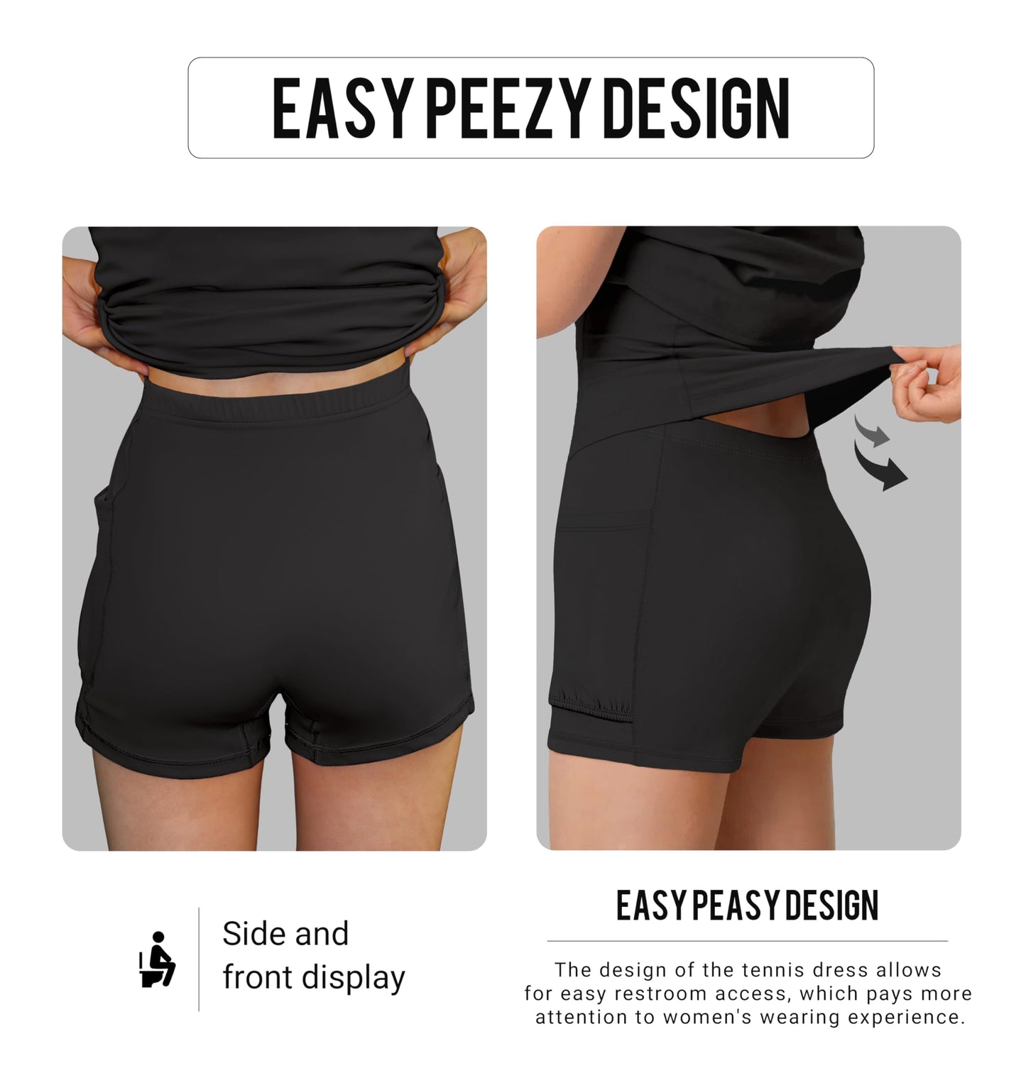 MIRITY Womens Activewear Tennis Dress - Built in Shorts with Pockets and Bra Golf Athletic Workout Dresses, Black, X-Large