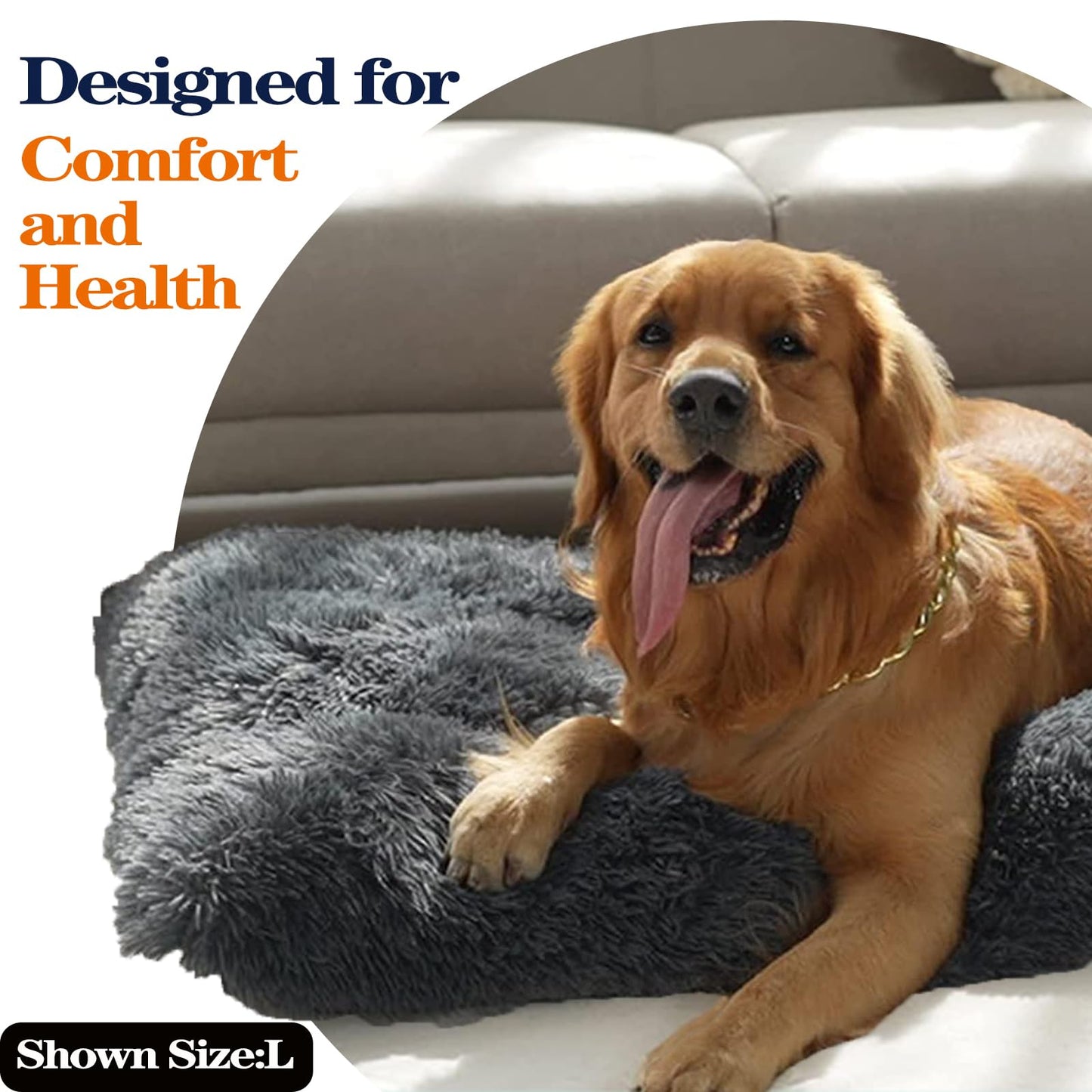 Dog Bed, Dog Beds for Extra Large Dogs, Long Plush Soft Calming Pet Bed, Washable Comfortable Crate Mat with Anti-Slip Bottom