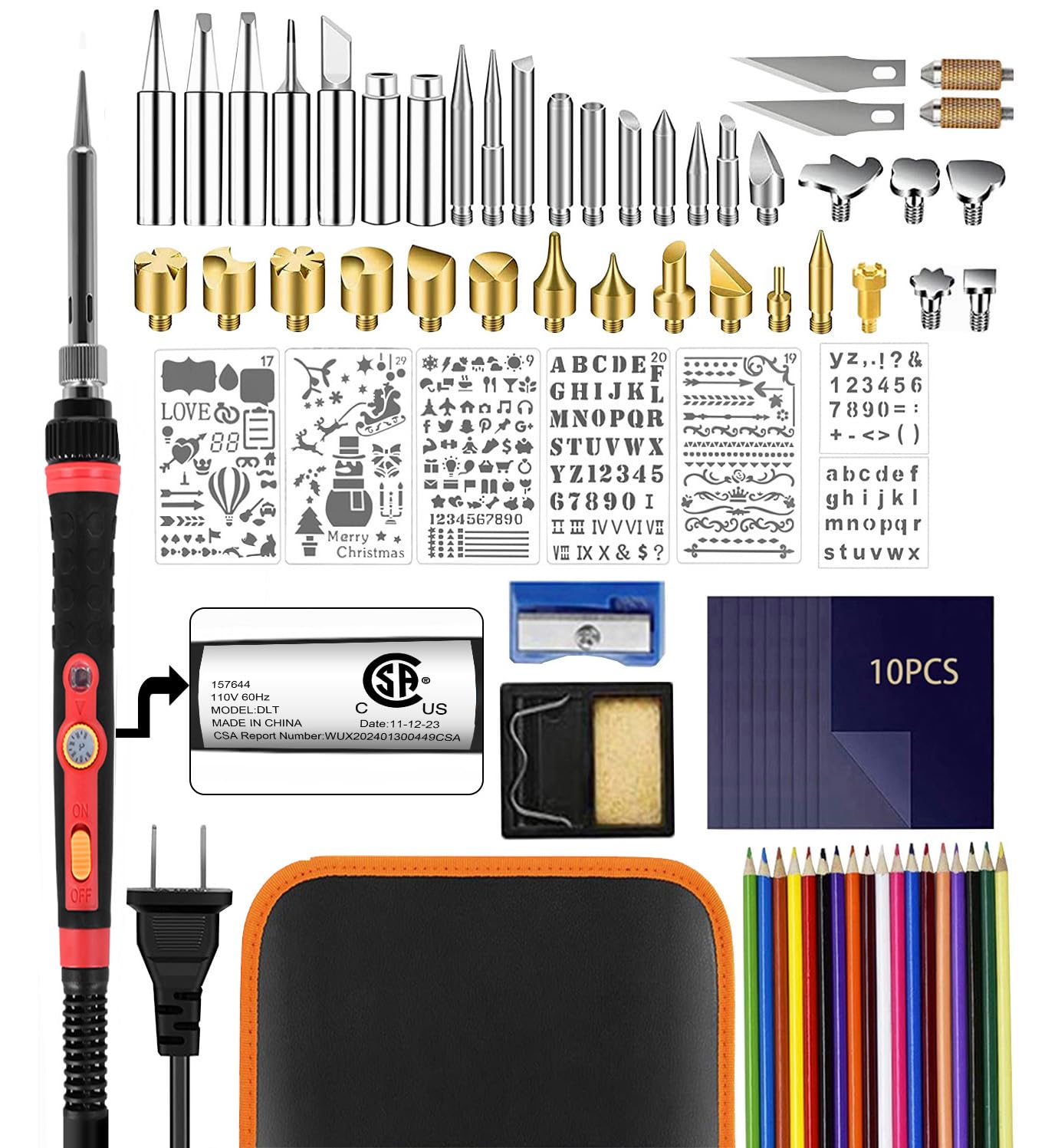 Pyrography Wood Burning Kit for Adults, Adjustable Temperature 200~450 ℃ Wood Burning Pen for Crafting Carving Embossing Soldering