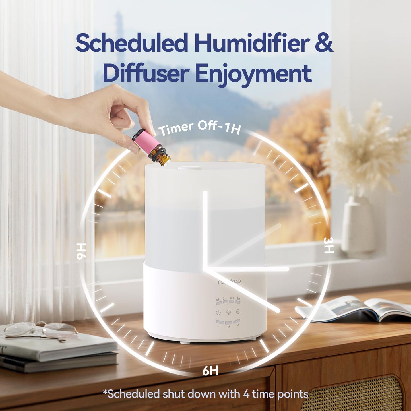 raydrop Humidifiers for Bedroom, Cool Mist Air Humidifiers for Large Room & Home, Top Fill 3.0L Humidifier for Nursery, Baby & Plants, Essential Oil Diffuser with Color Lights,Auto Shut-Off, Timer