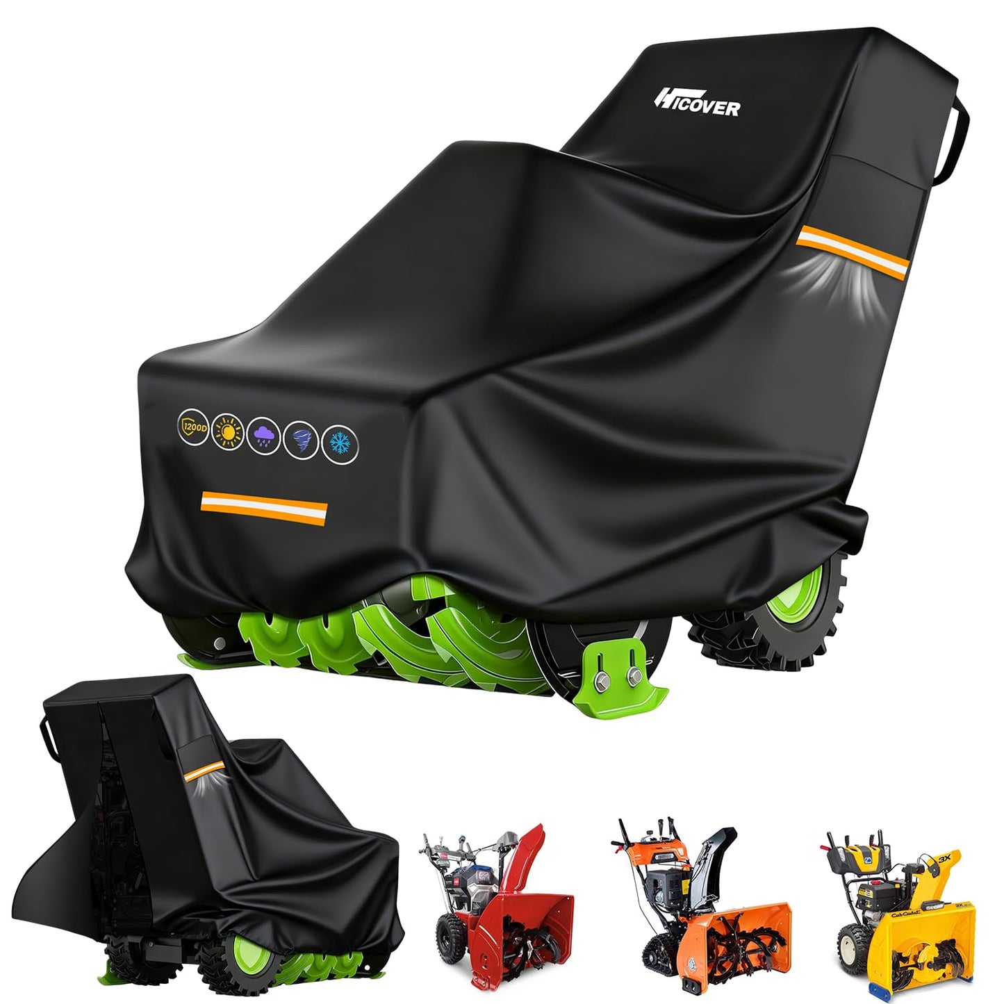 Hicover Snow Blower Cover - 1200D Snowblower Covers Heavy Duty Waterproof Zipper Reflective Strips Universal Fit for EGO, Honda, Ryobi, Cub Cadet, Ariens, Troy Bilt, Snow Joe, Toro and PowerSmart