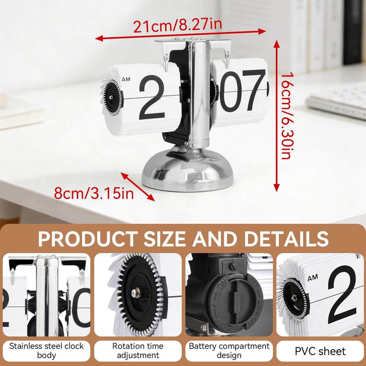 Flip Desk Clock,Retro Digital Flip Down Clock,Retro Minimalist Single Foot Mechanical Auto Flip Clock Desk Clock Digital Display for Home Livingroom(White)
