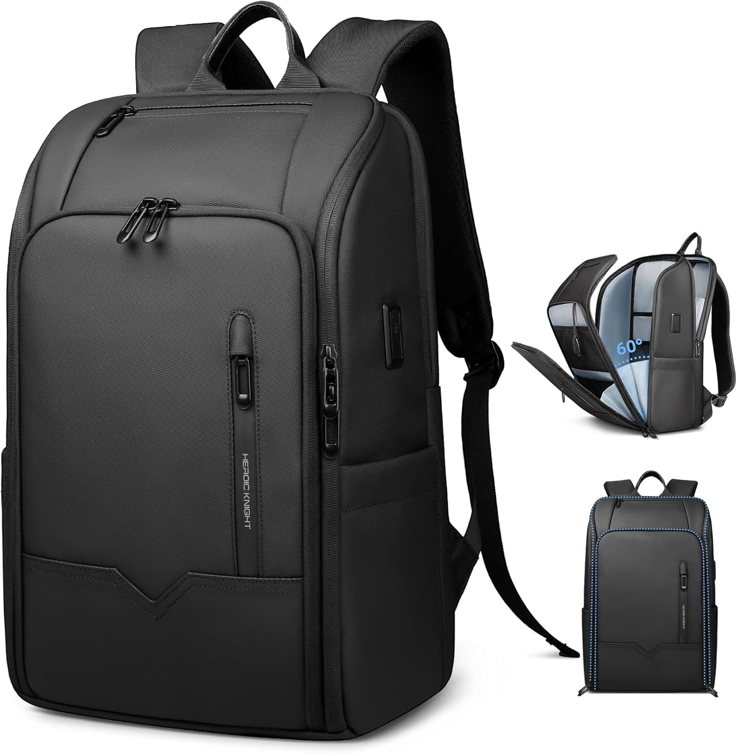 Business Backpack Computer Bag for 15.6 Inch Laptop for Men Women with USB Charging Port Water-Resistant Anti-theft Luggage Backpack Suitcase Casual Daypack for College Weekender Hikking Travel-Black
