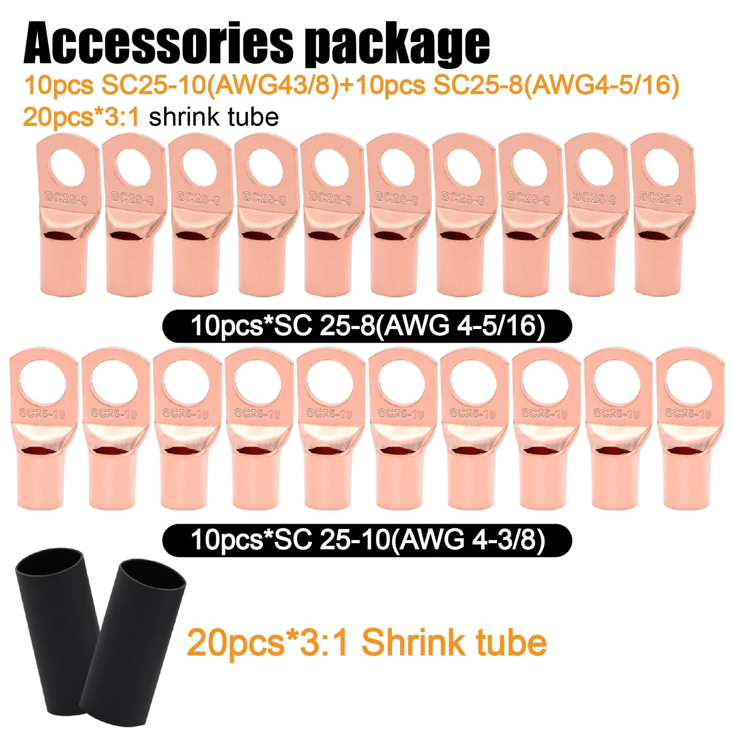 Fuzbaxy 4 Gauge Wire (25 Feet Black+25 Feet Red) Copper Clad Aluminum CCA/Primary Automotive Wire Power Ground,Battery Cable Lugs Terminal Connectors,Heat Shrink Tubing,100A ANL Fuse with Cutter