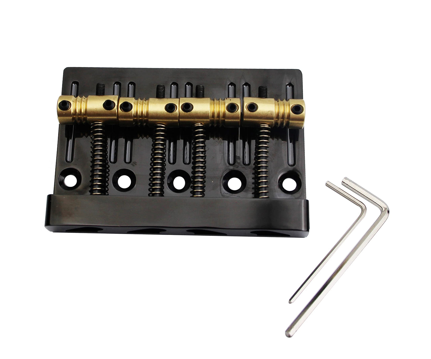 Guyker 4 String High Mass Bass Bridge with Vintage CNC Machined Brass Saddles Tailpiece Replacement for Jazz Electric Bass (GB403, black)