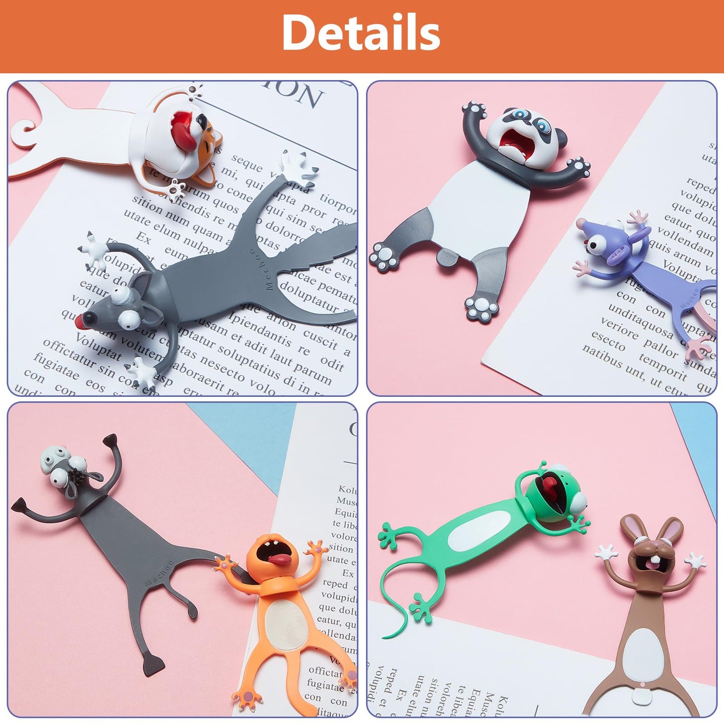 Outus 8 Pieces Bookmarks 3D Cartoon Animal Bookmark Back to School Cute Bookmarks Squashed Animals Reading Bookmark Reward Gifts Book Lovers Gift Reading Supplies