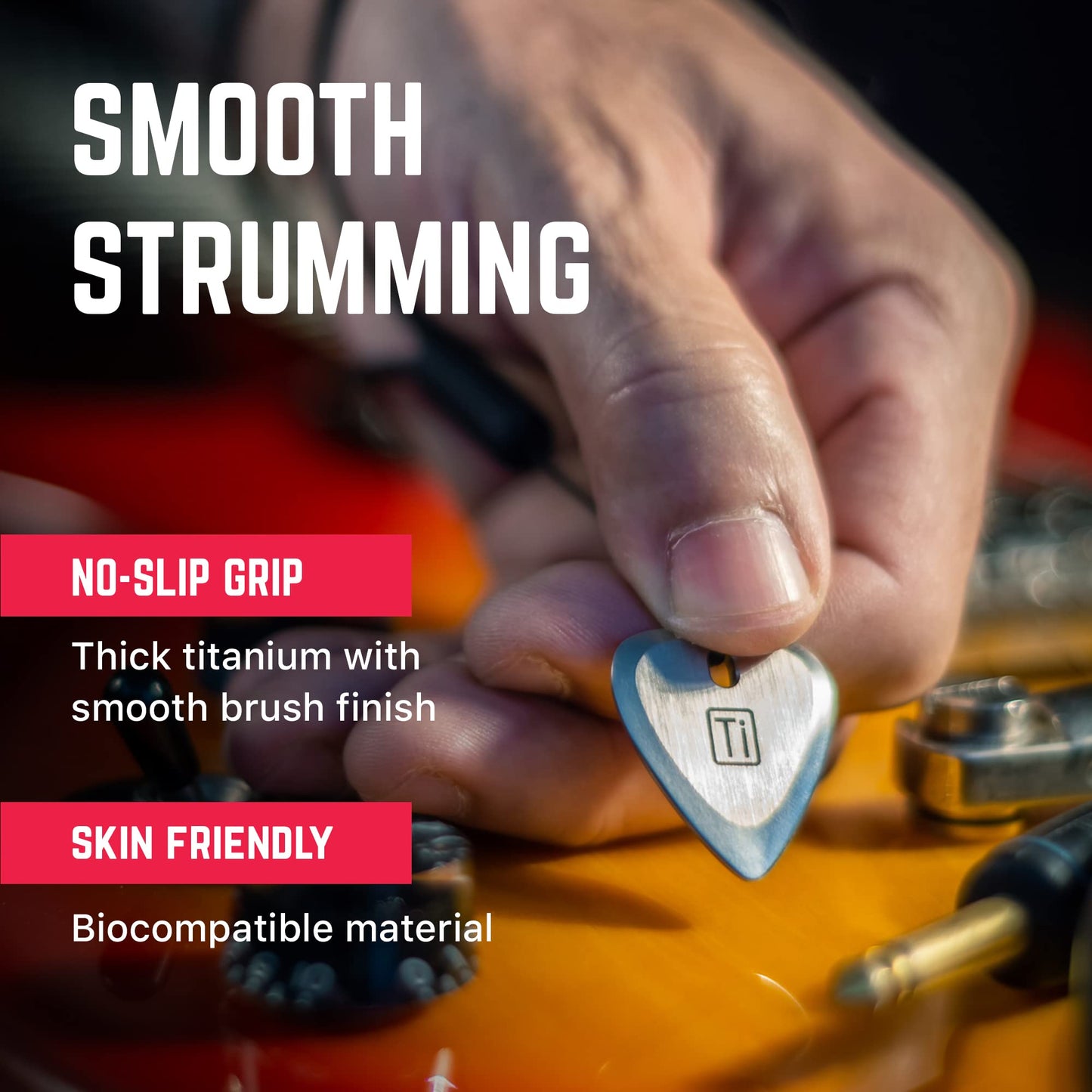 GPCA Titanium Guitar Pick, 3mm Thick Metal Guitar Pick for Guitar, Bass, and Ukulele, comes with Wrist Strap, Must-Have Guitar Accessories, Gift for Musicians and Music Lovers