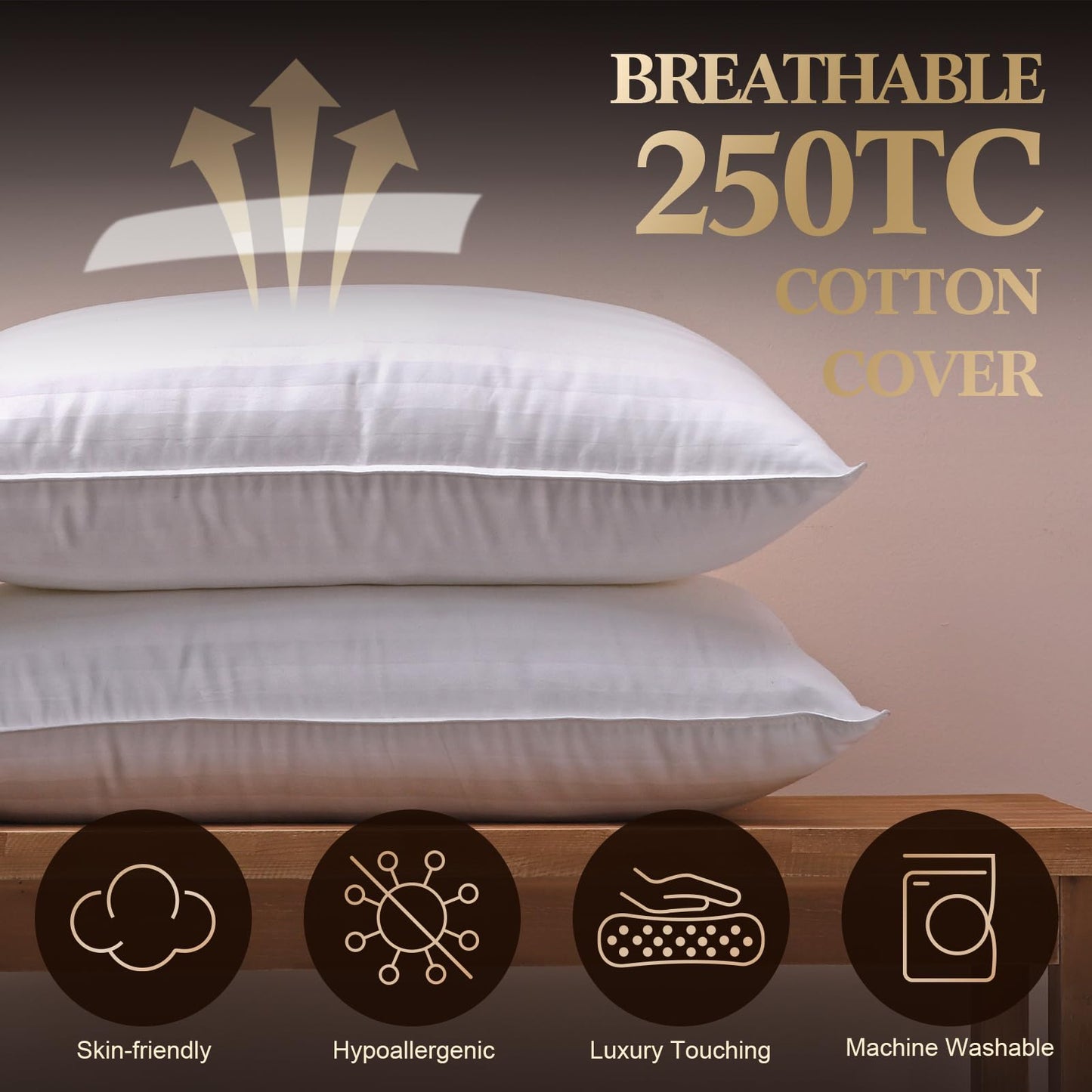 SHERWOOD Pillows Queen Size 2 Pack Hotel Pillow with Cotton Cover and Down Alternative Fiber Fill Bed Pillow for Sleeping(White, Queen 20x30 inch)